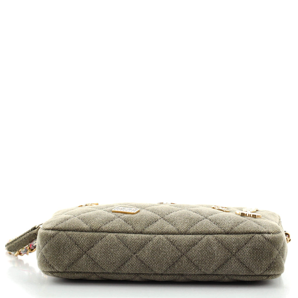 Cuba Charms Double Zip Clutch with Chain Quilted Canvas