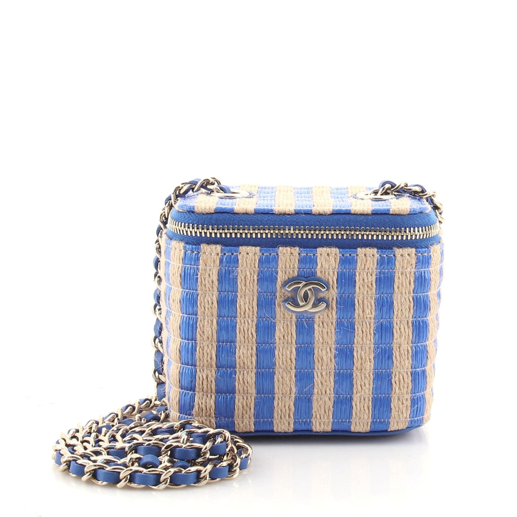 Classic Vanity Case with Chain Striped Raffia and Jute Mini