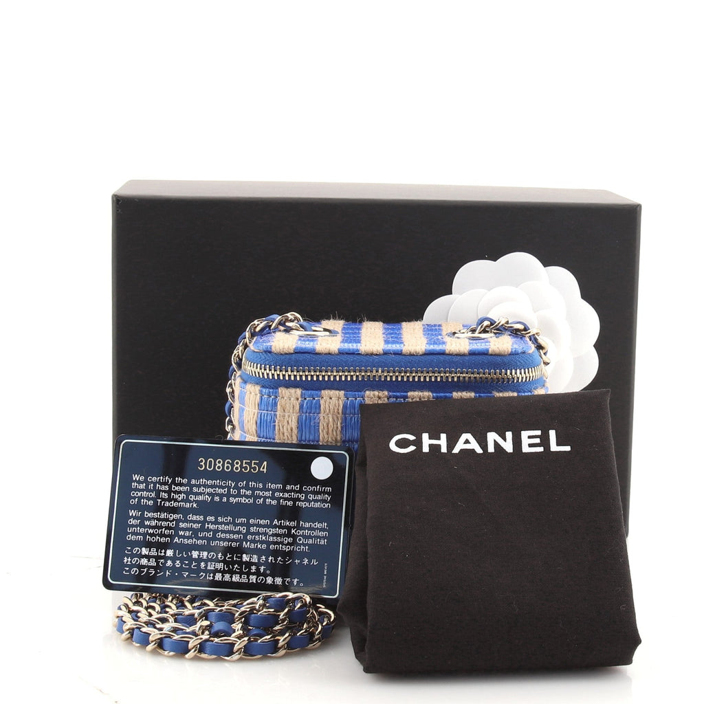 Classic Vanity Case with Chain Striped Raffia and Jute Mini