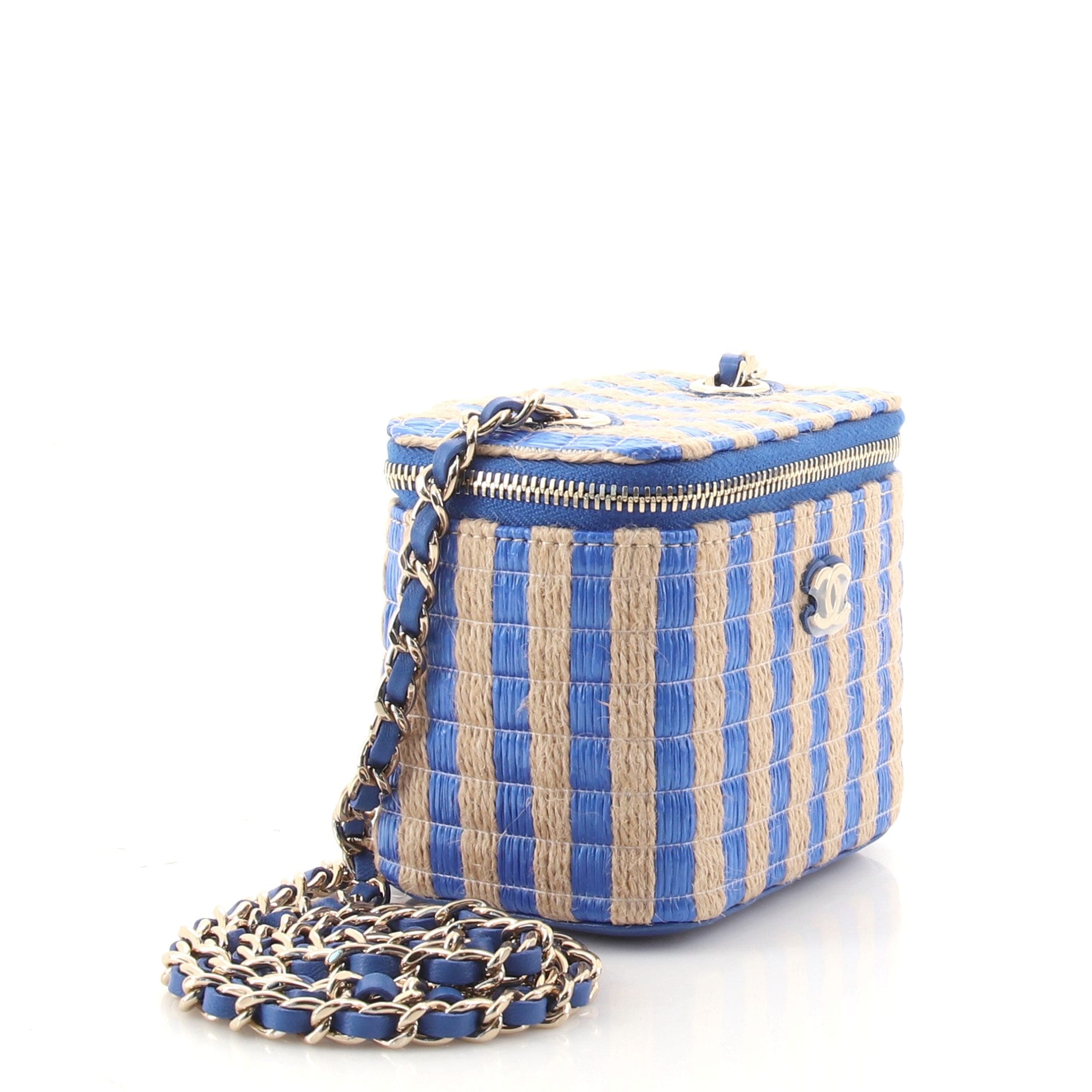 Classic Vanity Case with Chain Striped Raffia and Jute Mini
