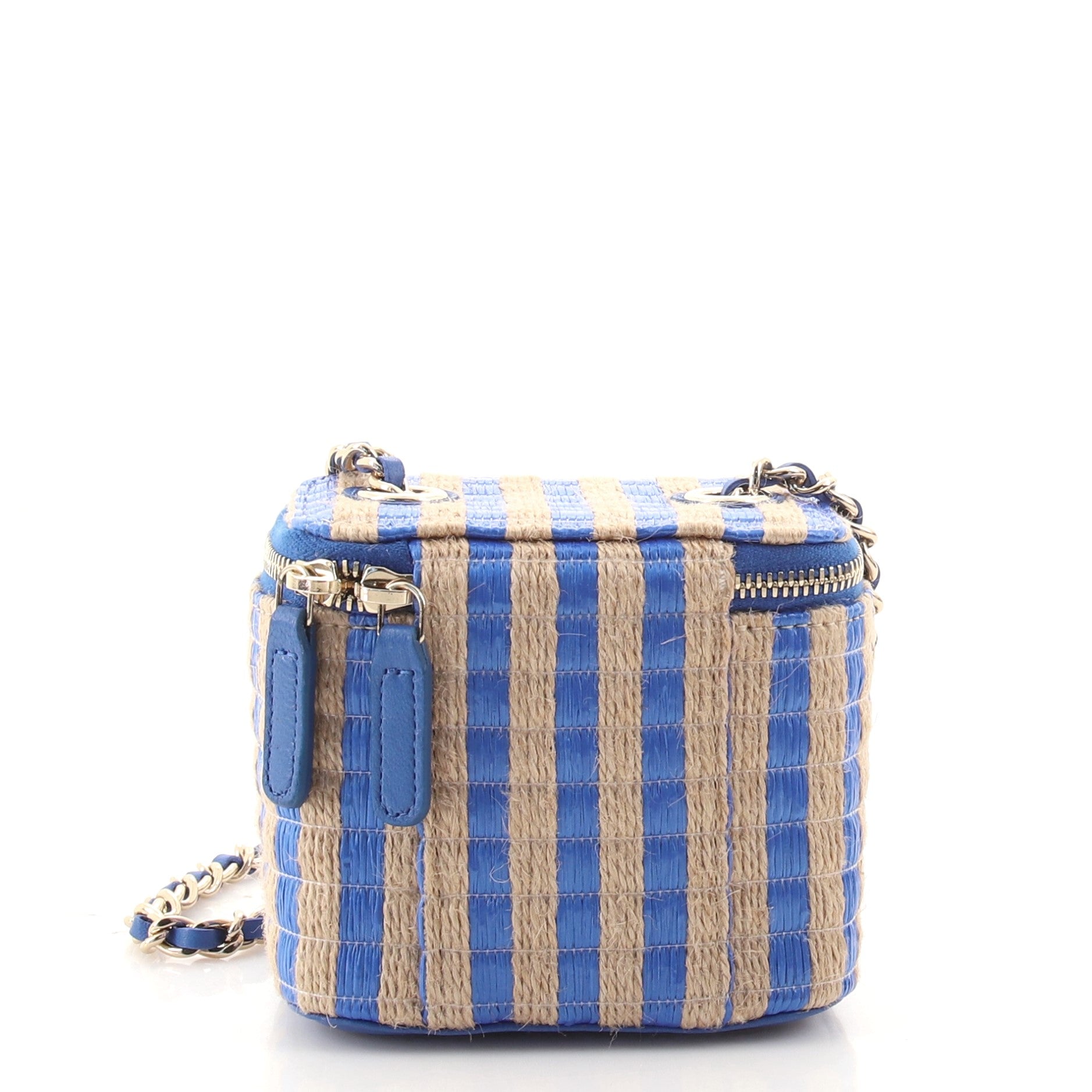 Classic Vanity Case with Chain Striped Raffia and Jute Mini