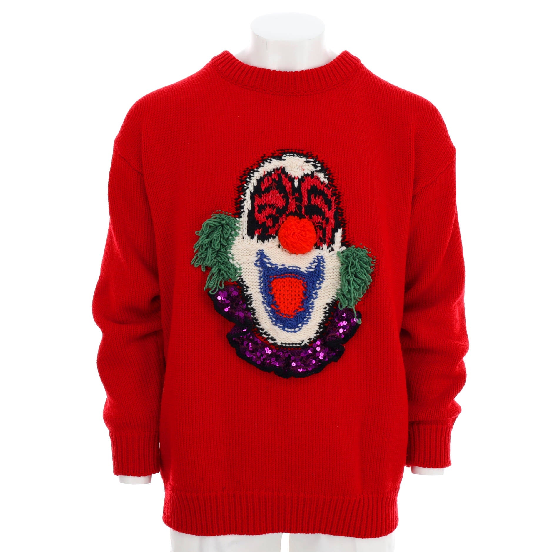 Men's Clown Intarsia Sweater Wool with Applique