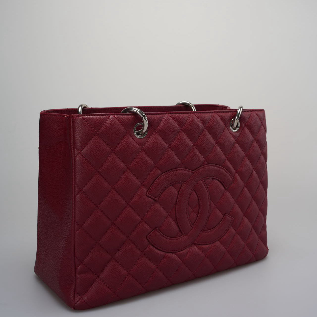 Chanel Burgundy gst Grand Shopping Tote Bag in caviar Leather with Silver Hardware