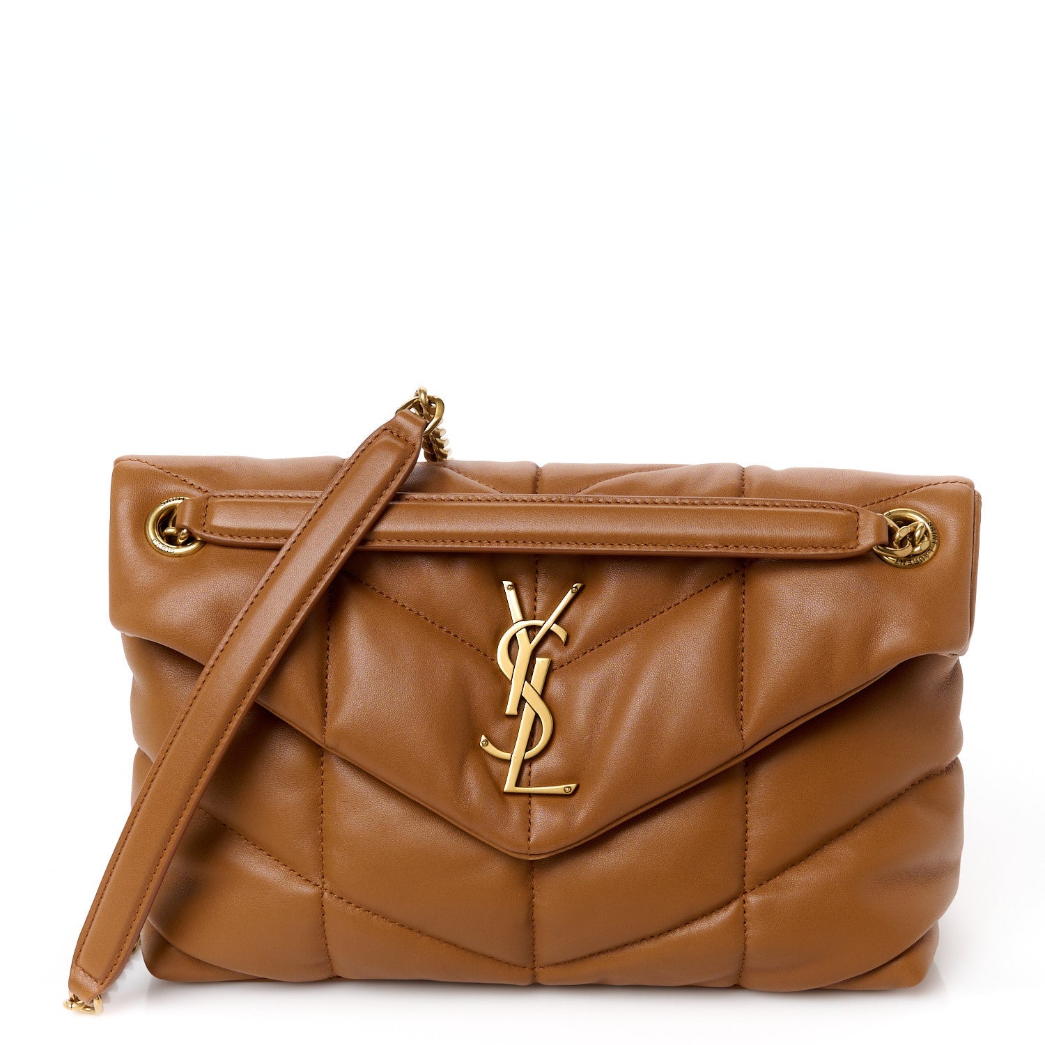 Lambskin Quilted Medium Loulou Puffer Monogram Chain Satchel Miel Dark
