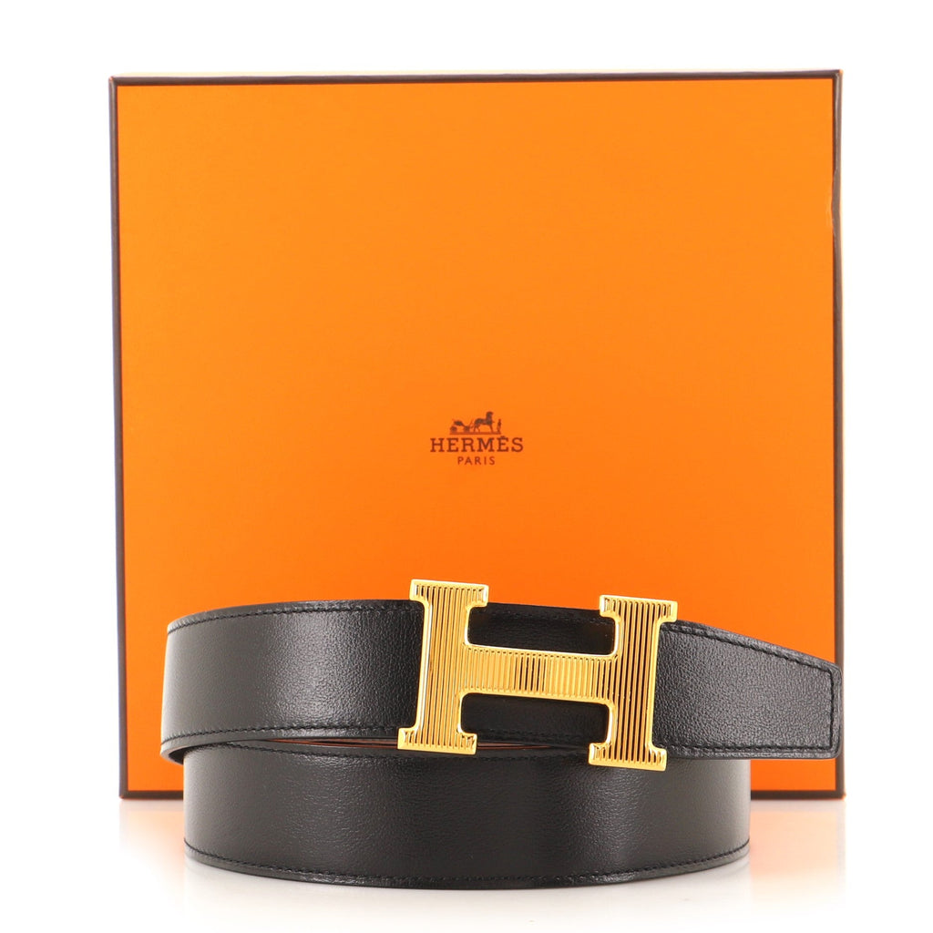 H Strie Buckle Reversible Belt Leather Medium 85
