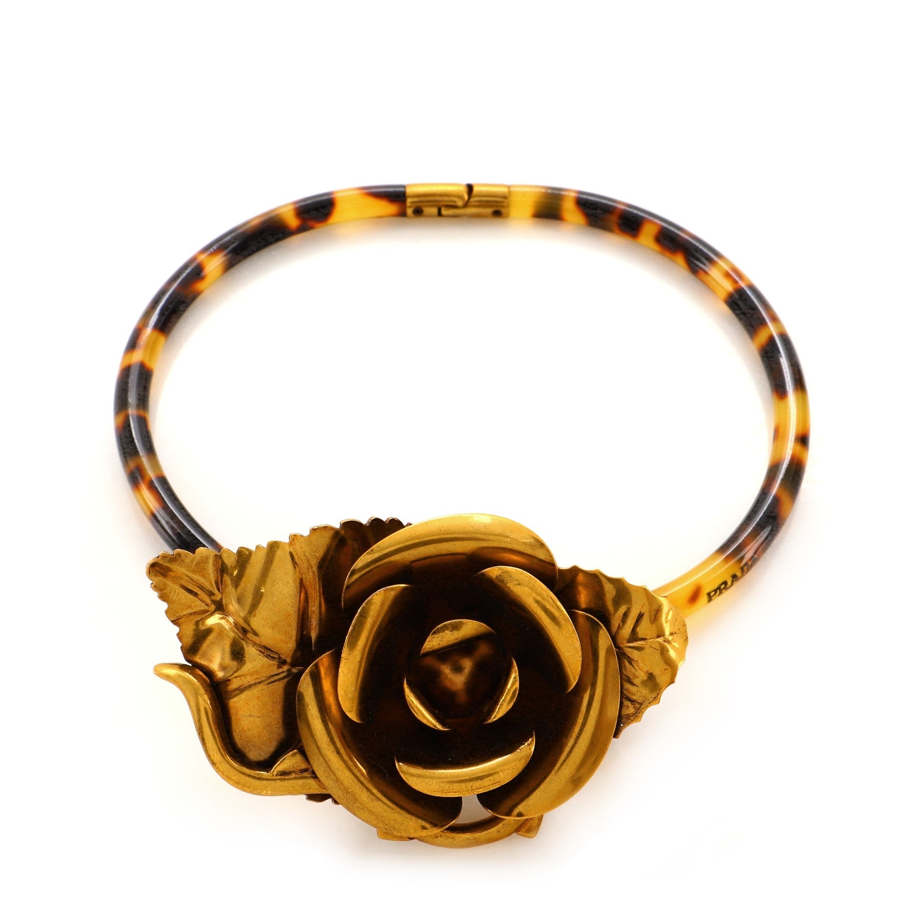 Flower Choker Necklace Metal with Tortoise Acetate