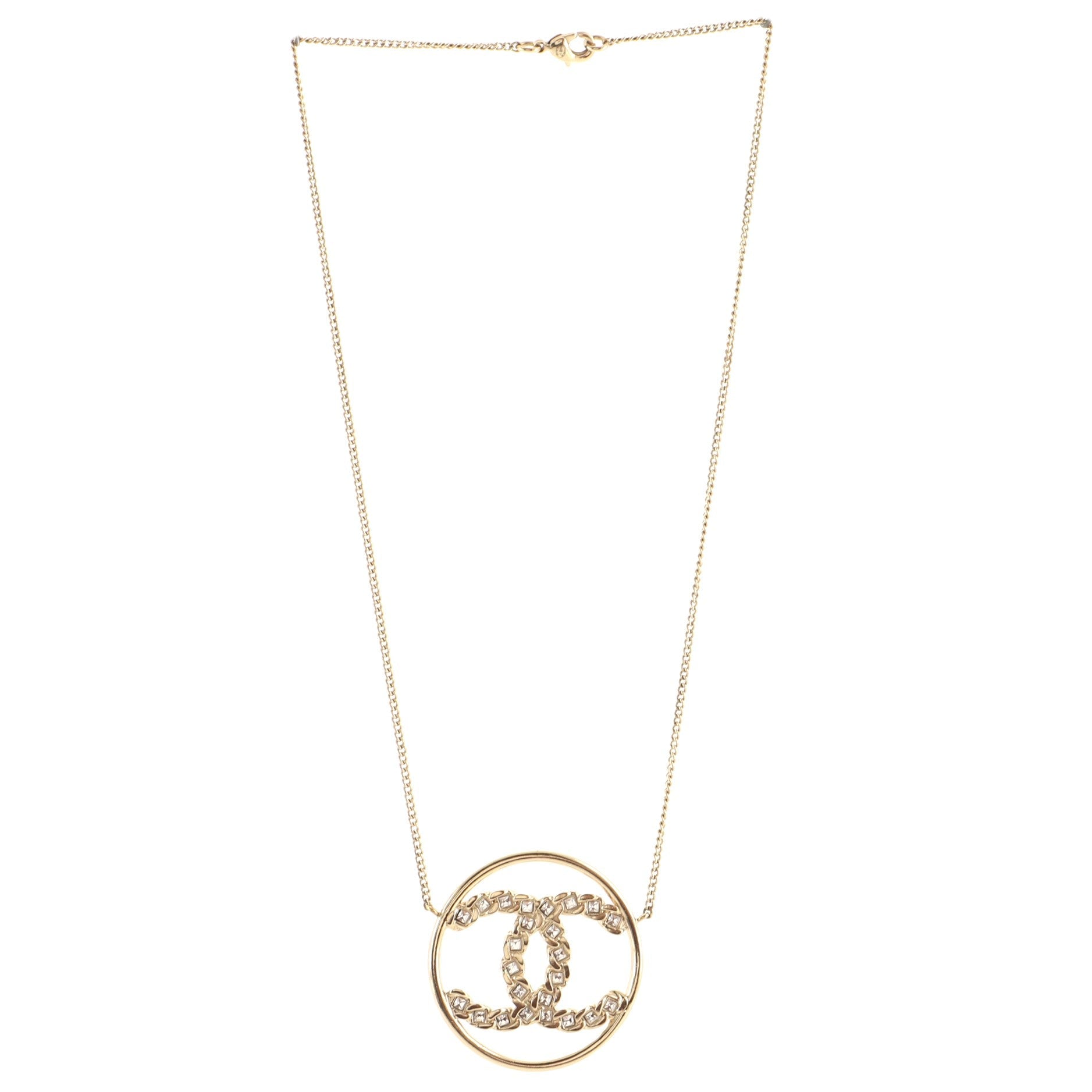 CC Circle Pendant Necklace Metal with Crystals