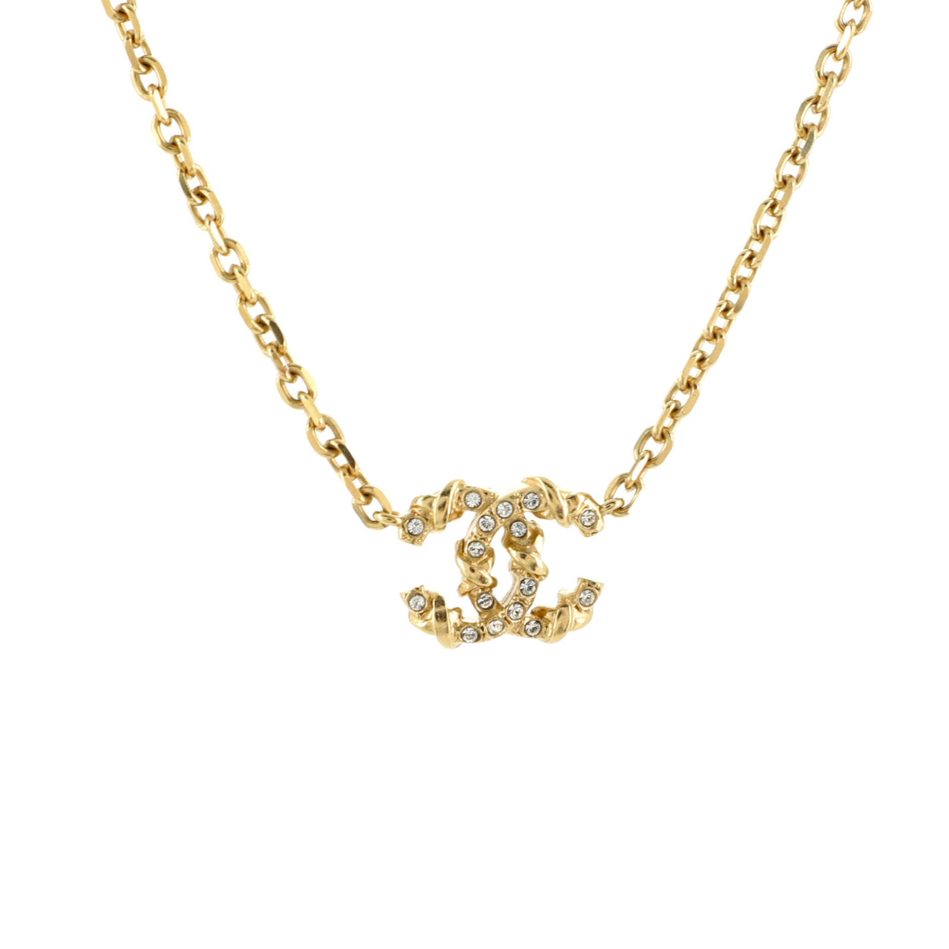 CC Pendant Necklace Crystal Embellished Metal