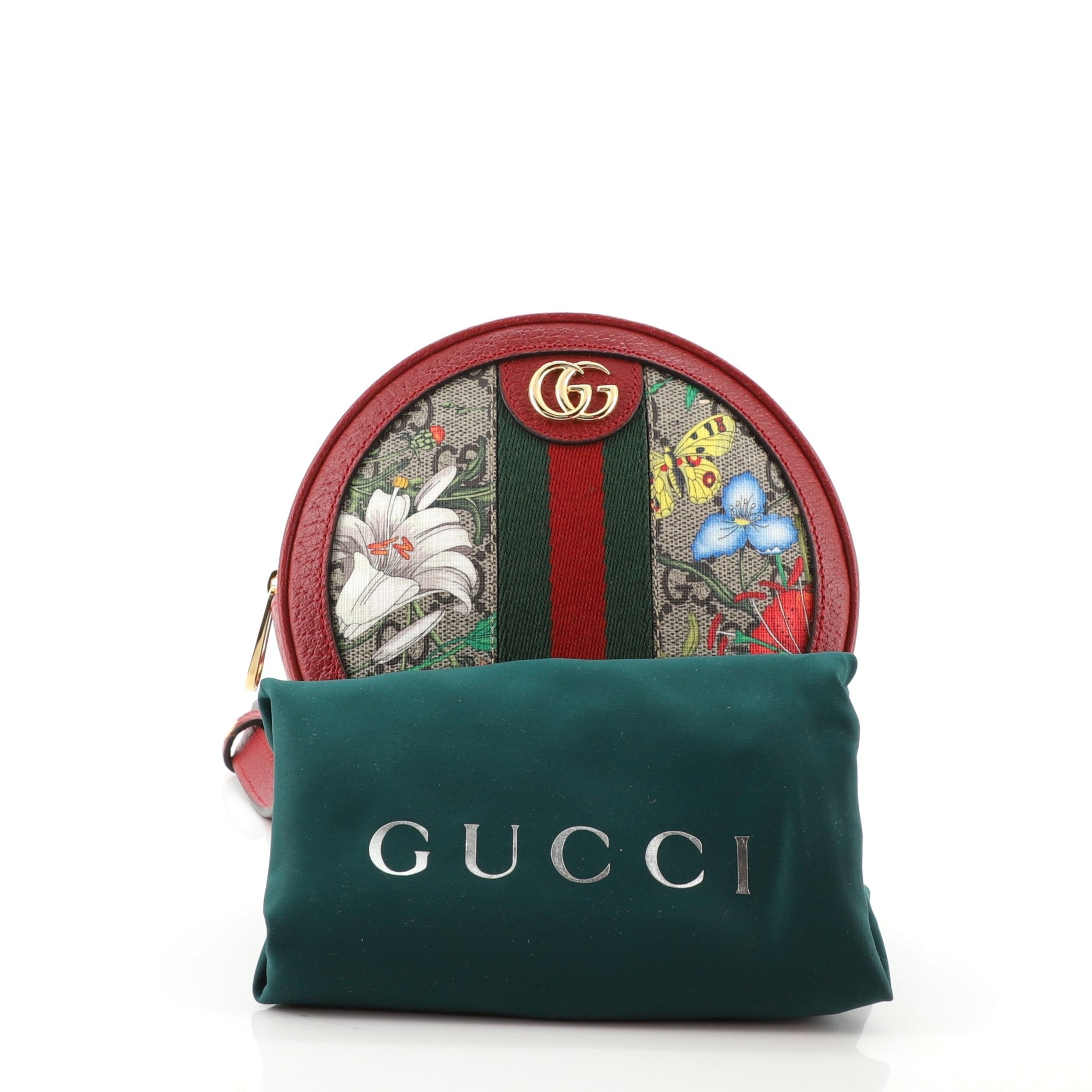 Ophidia Round Backpack Flora GG Coated Canvas Mini