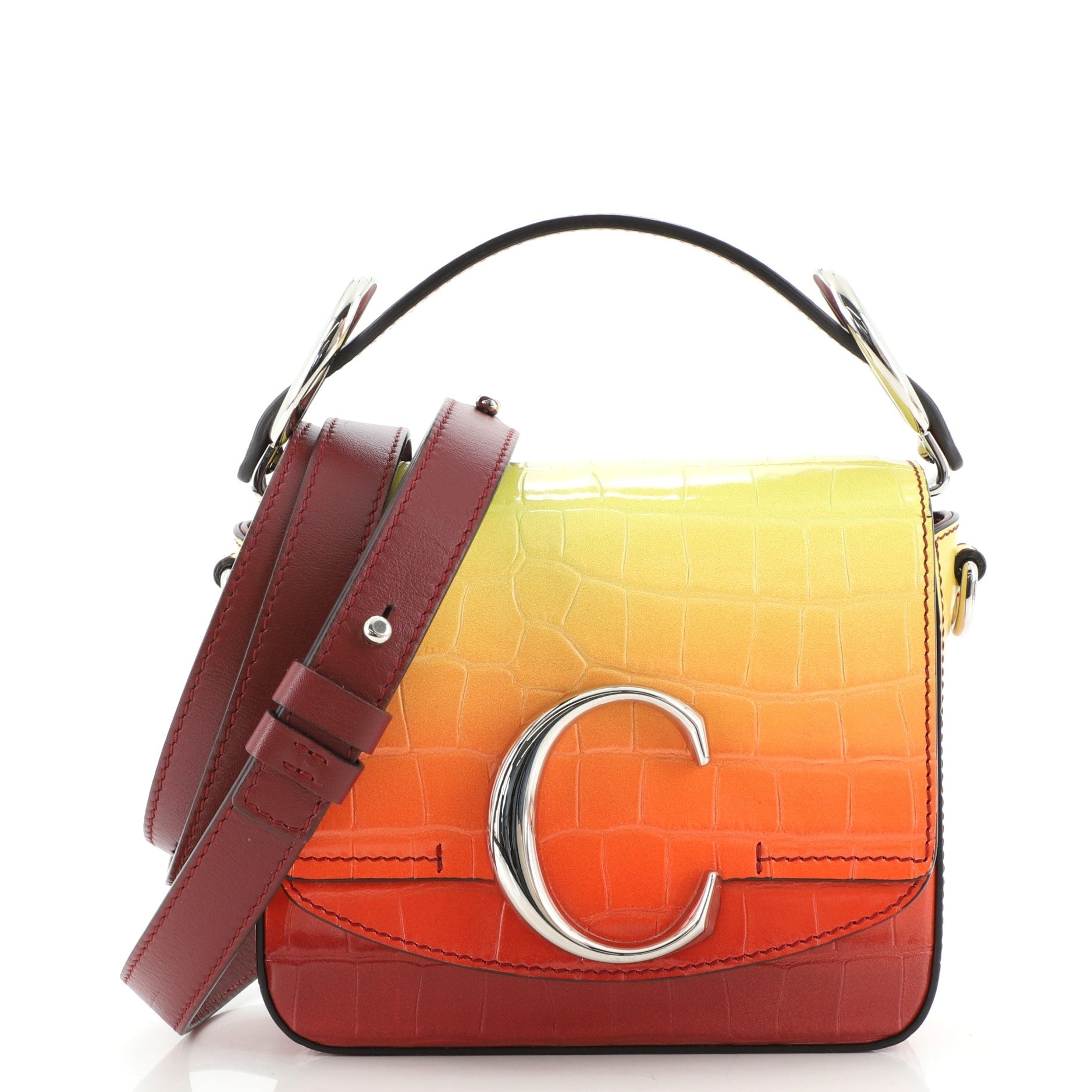 C Flap Bag Crocodile Embossed Leather Mini