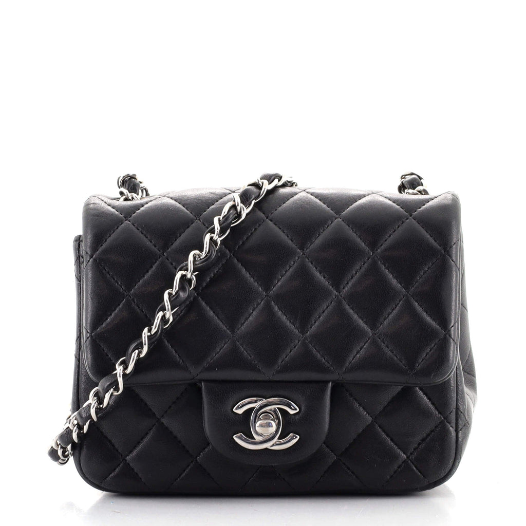 Square Classic Single Flap Bag Quilted Lambskin Mini