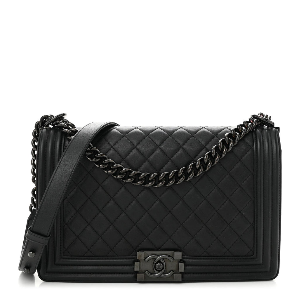 Calfskin Quilted New Medium Boy Flap So Black