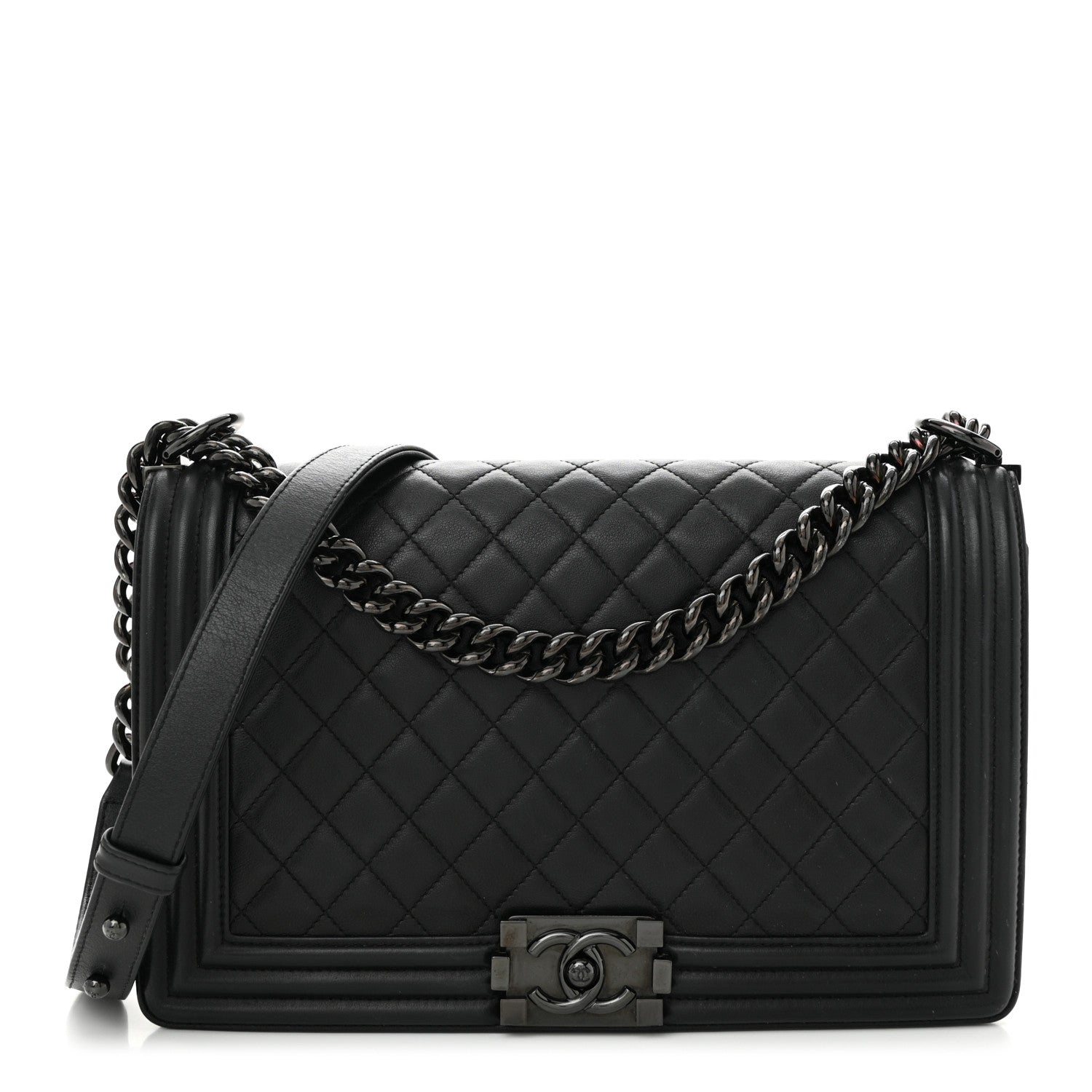 Calfskin Quilted New Medium Boy Flap So Black
