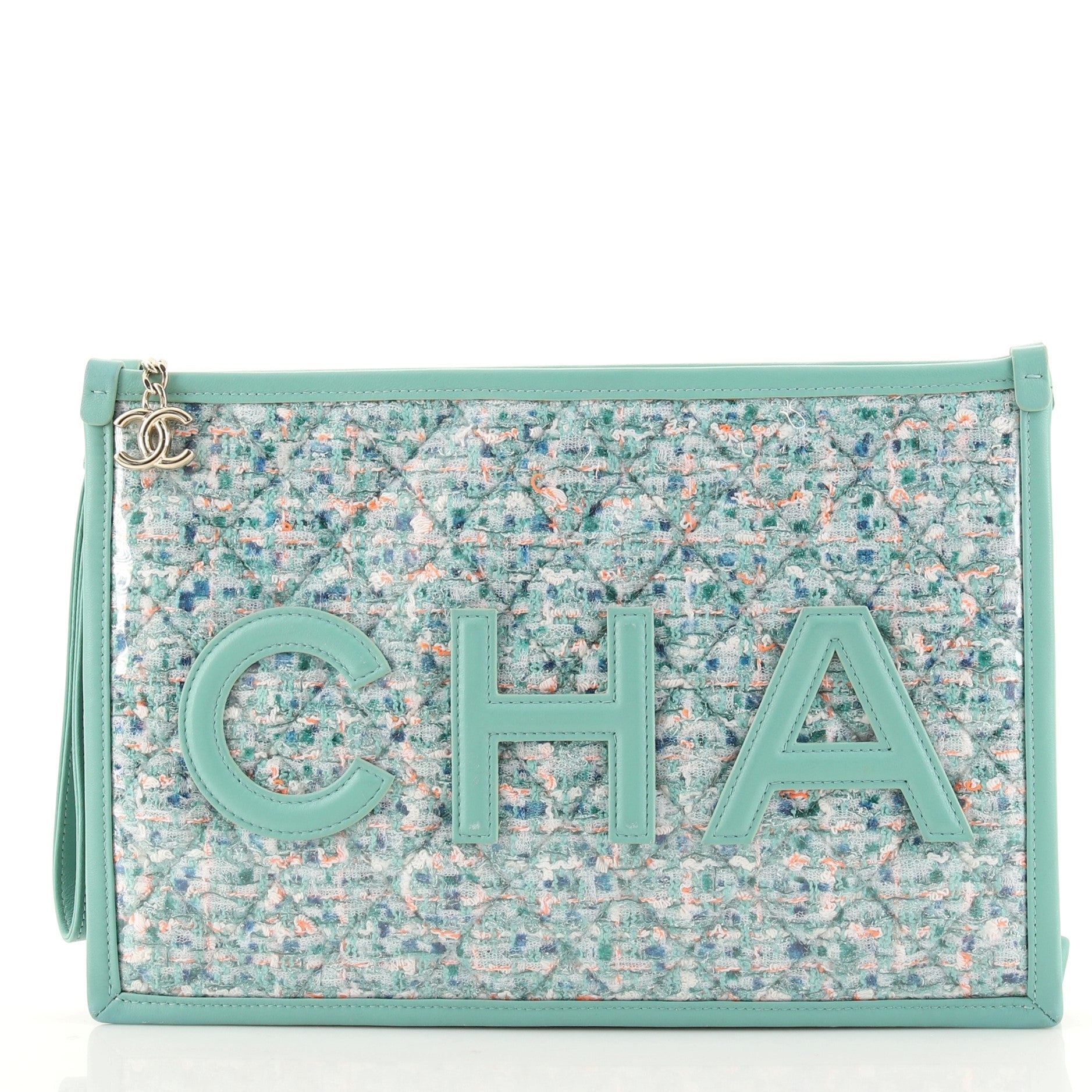 Logo Wristlet Clutch PVC Over Quilted Tweed Large