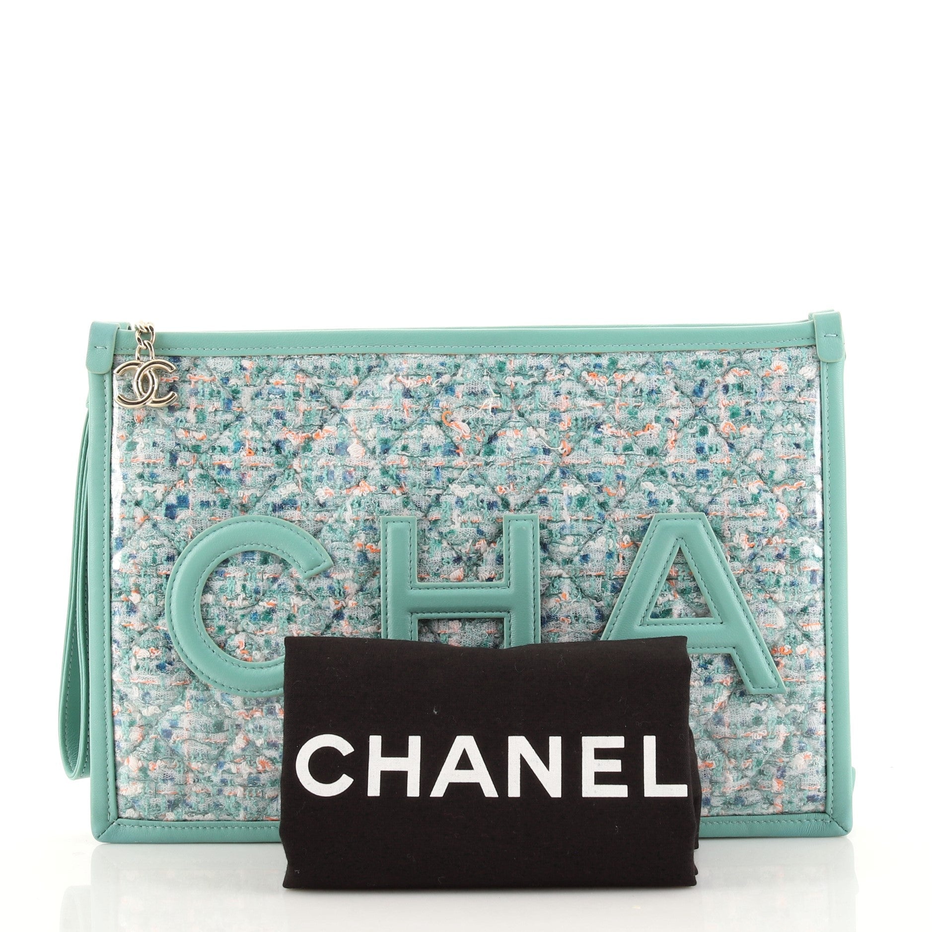 Logo Wristlet Clutch PVC Over Quilted Tweed Large