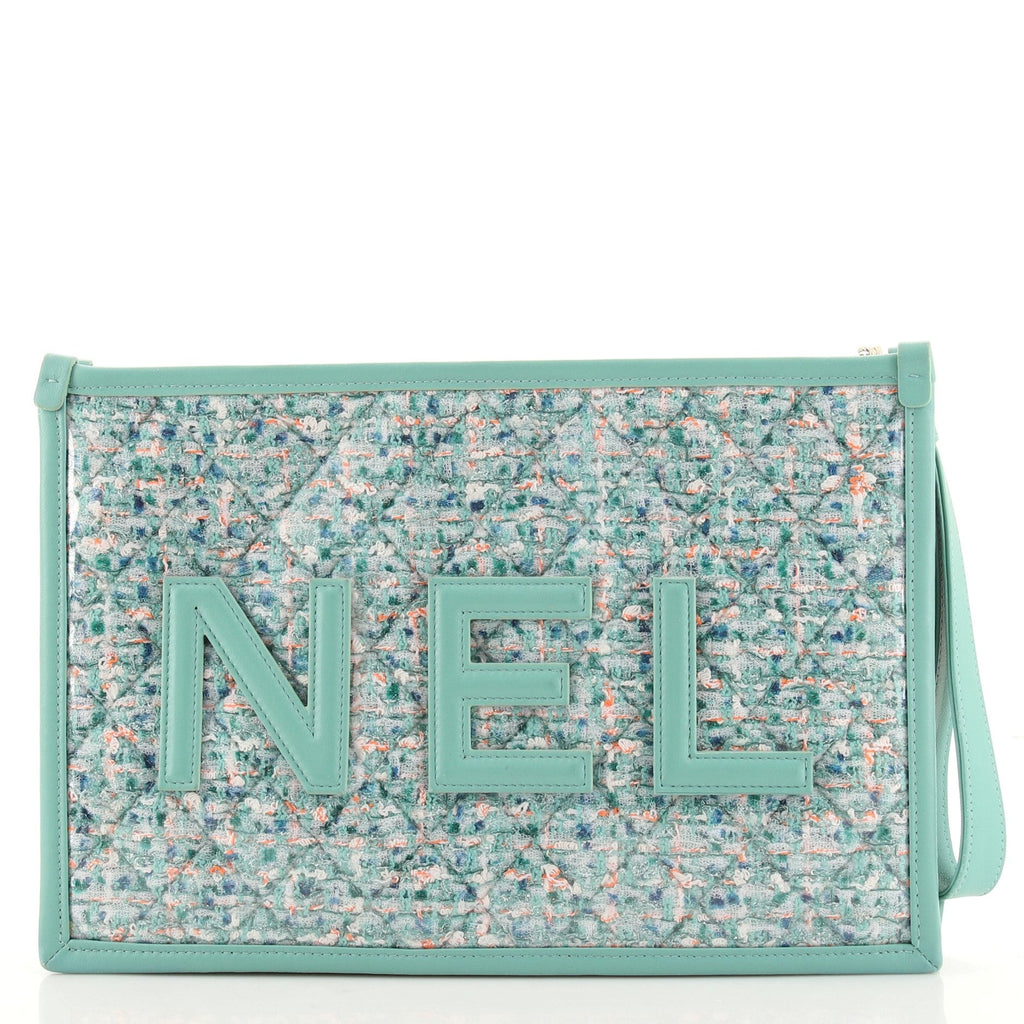 Logo Wristlet Clutch PVC Over Quilted Tweed Large