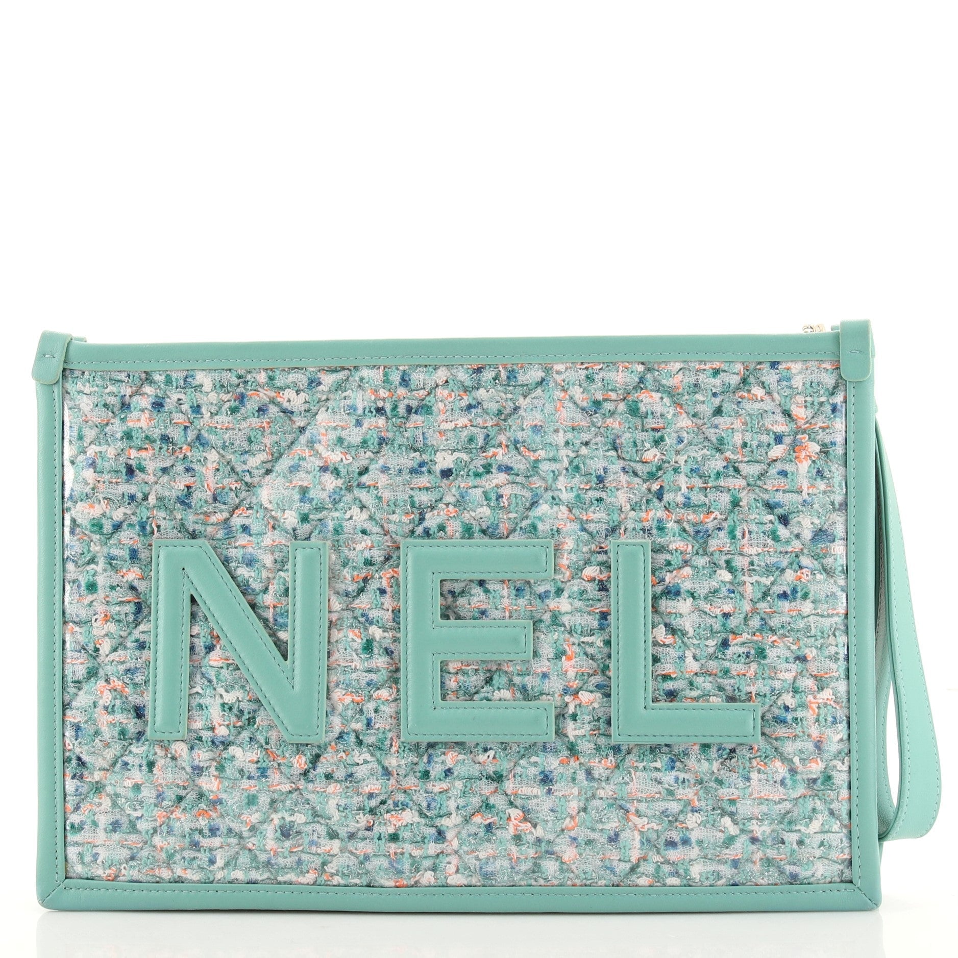 Logo Wristlet Clutch PVC Over Quilted Tweed Large