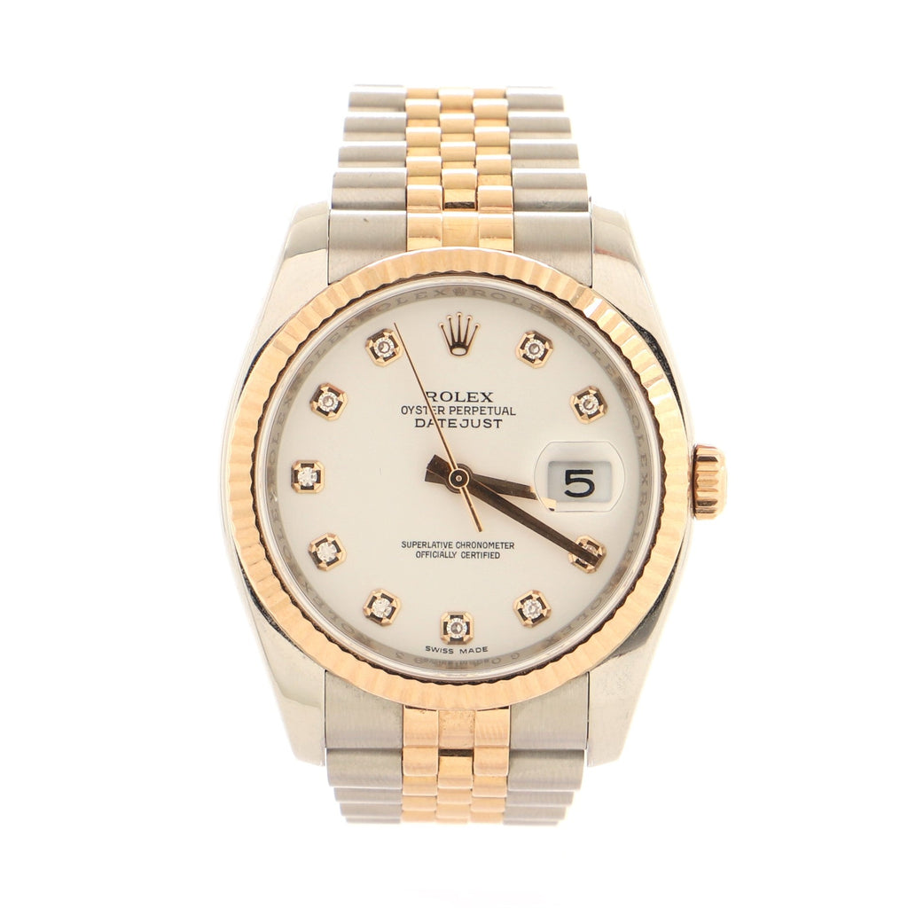 Oyster Perpetual Datejust Automatic Watch Stainless Steel and Rose Gold with Diamond Markers 36