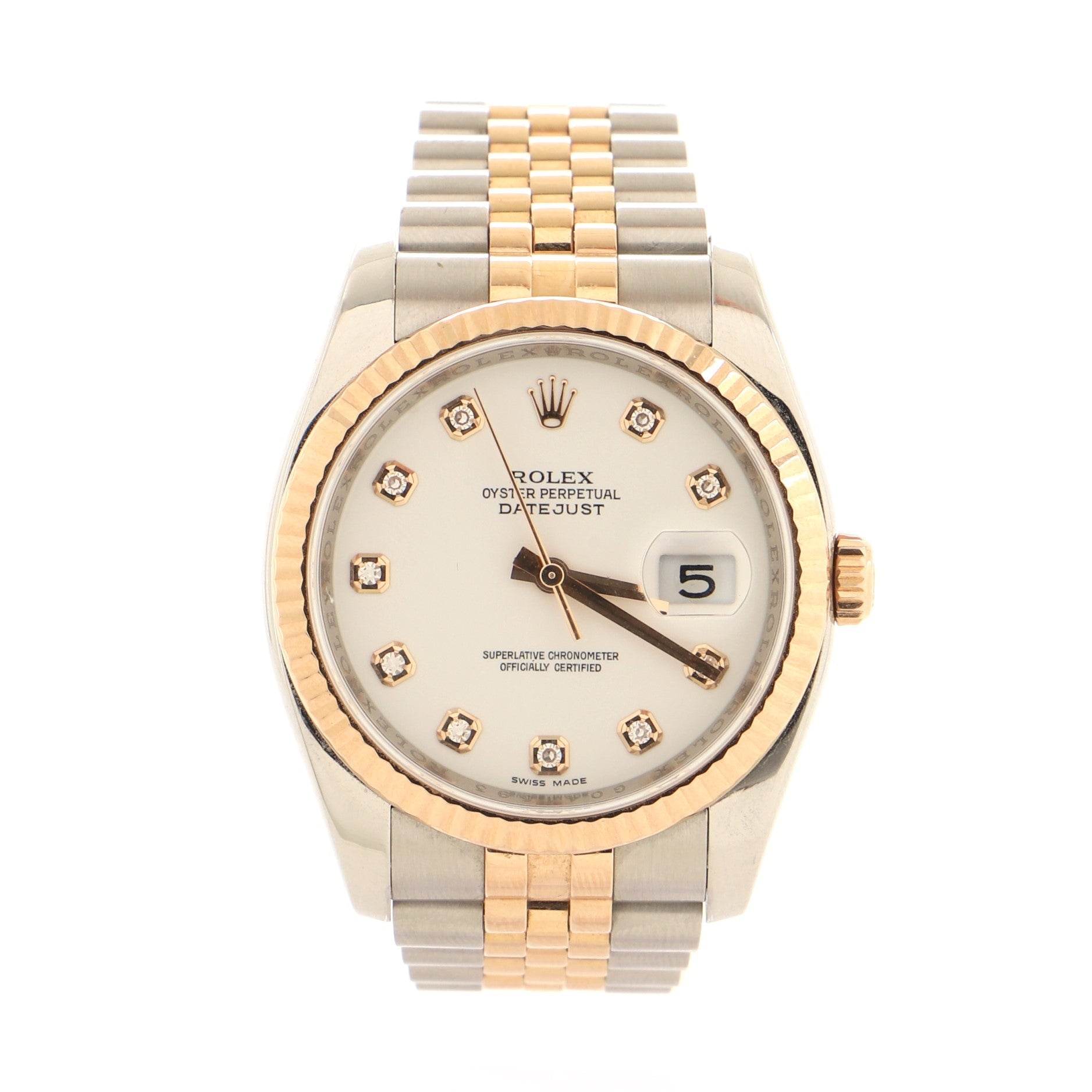 Oyster Perpetual Datejust Automatic Watch Stainless Steel and Rose Gold with Diamond Markers 36
