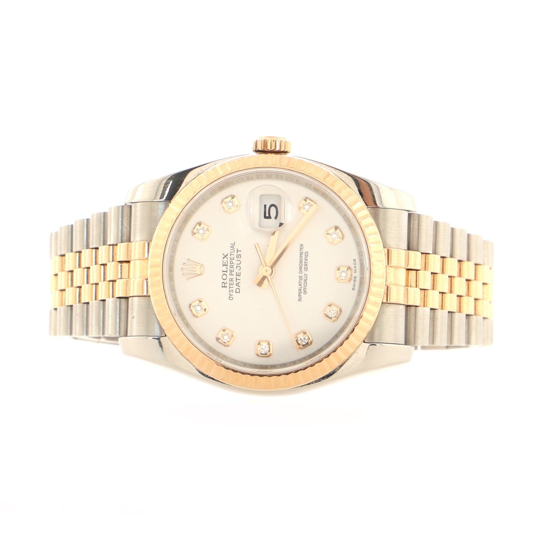 Oyster Perpetual Datejust Automatic Watch Stainless Steel and Rose Gold with Diamond Markers 36