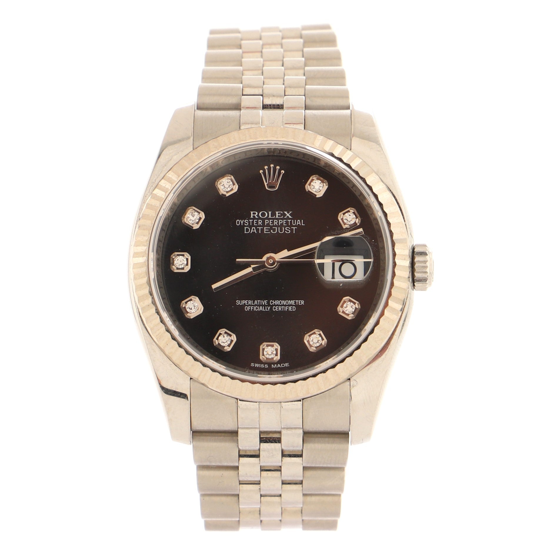 Oyster Perpetual Datejust Automatic Watch Stainless Steel and White Gold with Diamond Markers 36