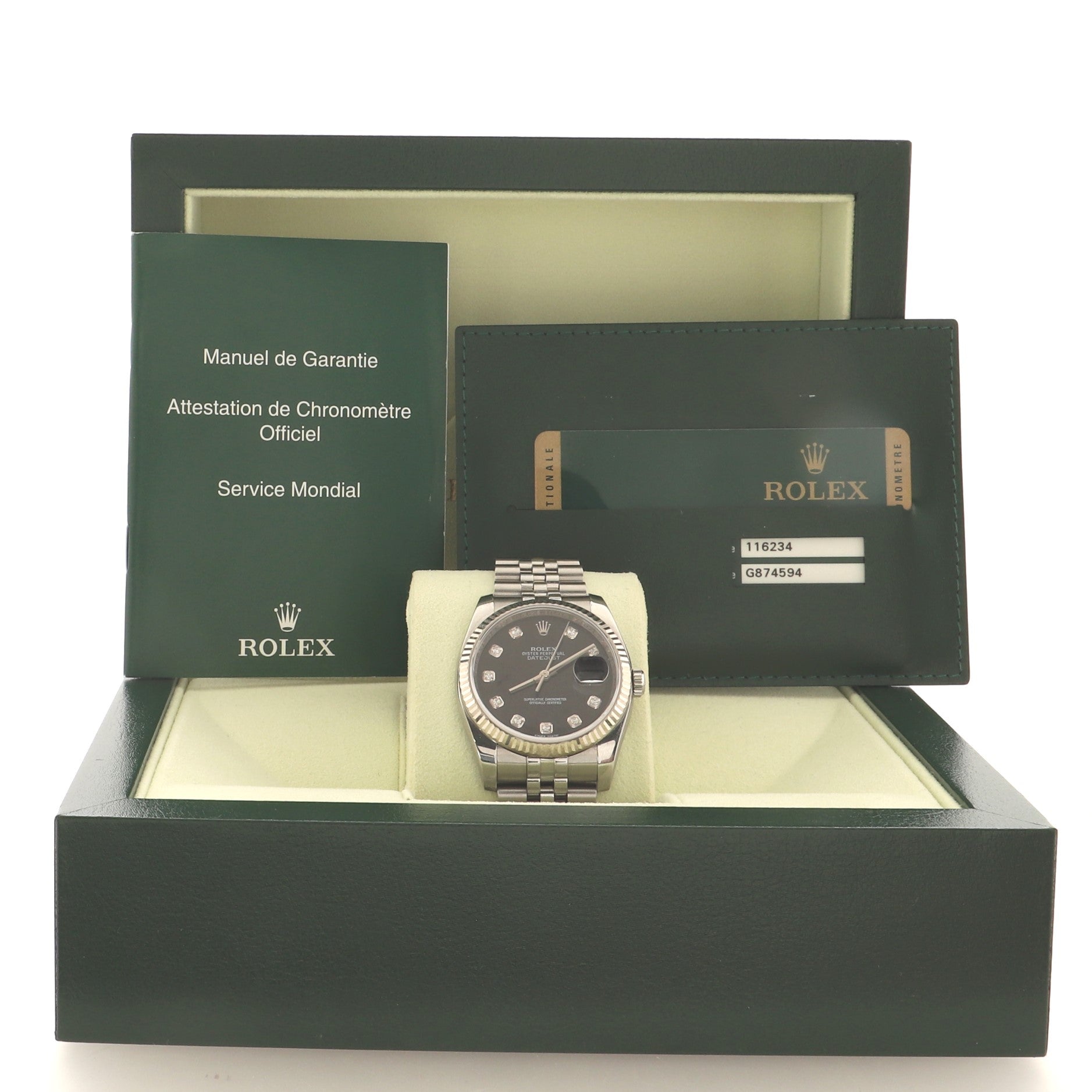 Oyster Perpetual Datejust Automatic Watch Stainless Steel and White Gold with Diamond Markers 36