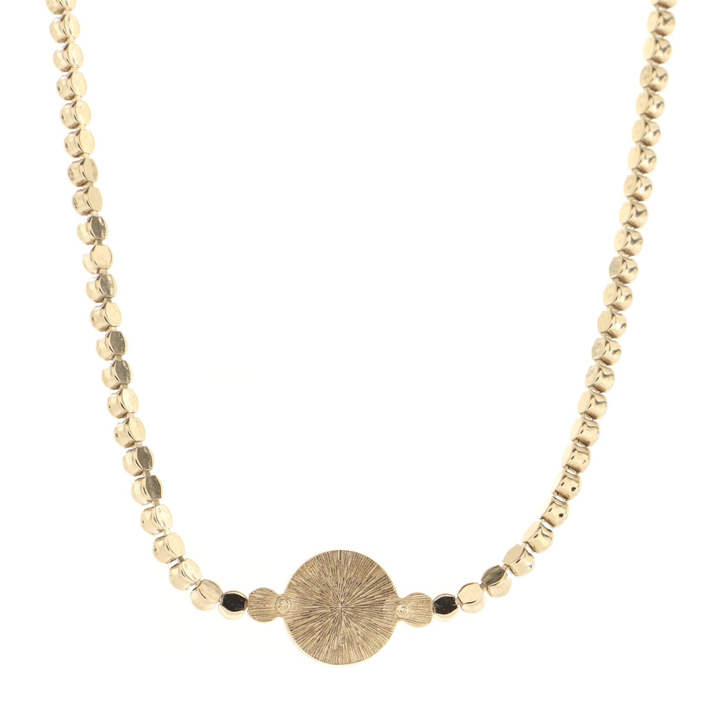 CC Round Button Choker Necklace Metal with Crystals