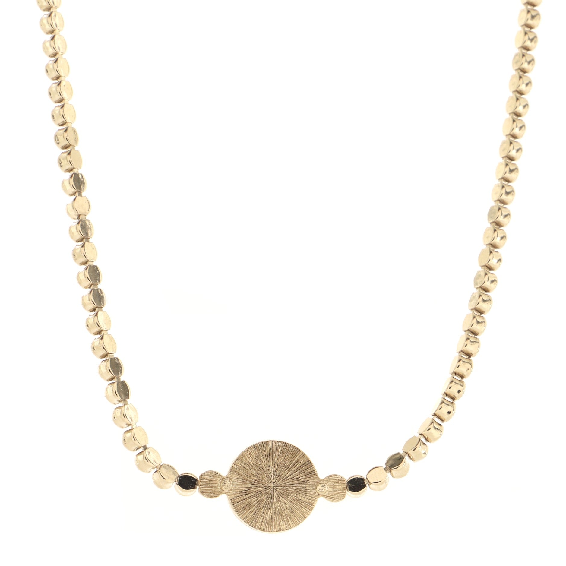 CC Round Button Choker Necklace Metal with Crystals