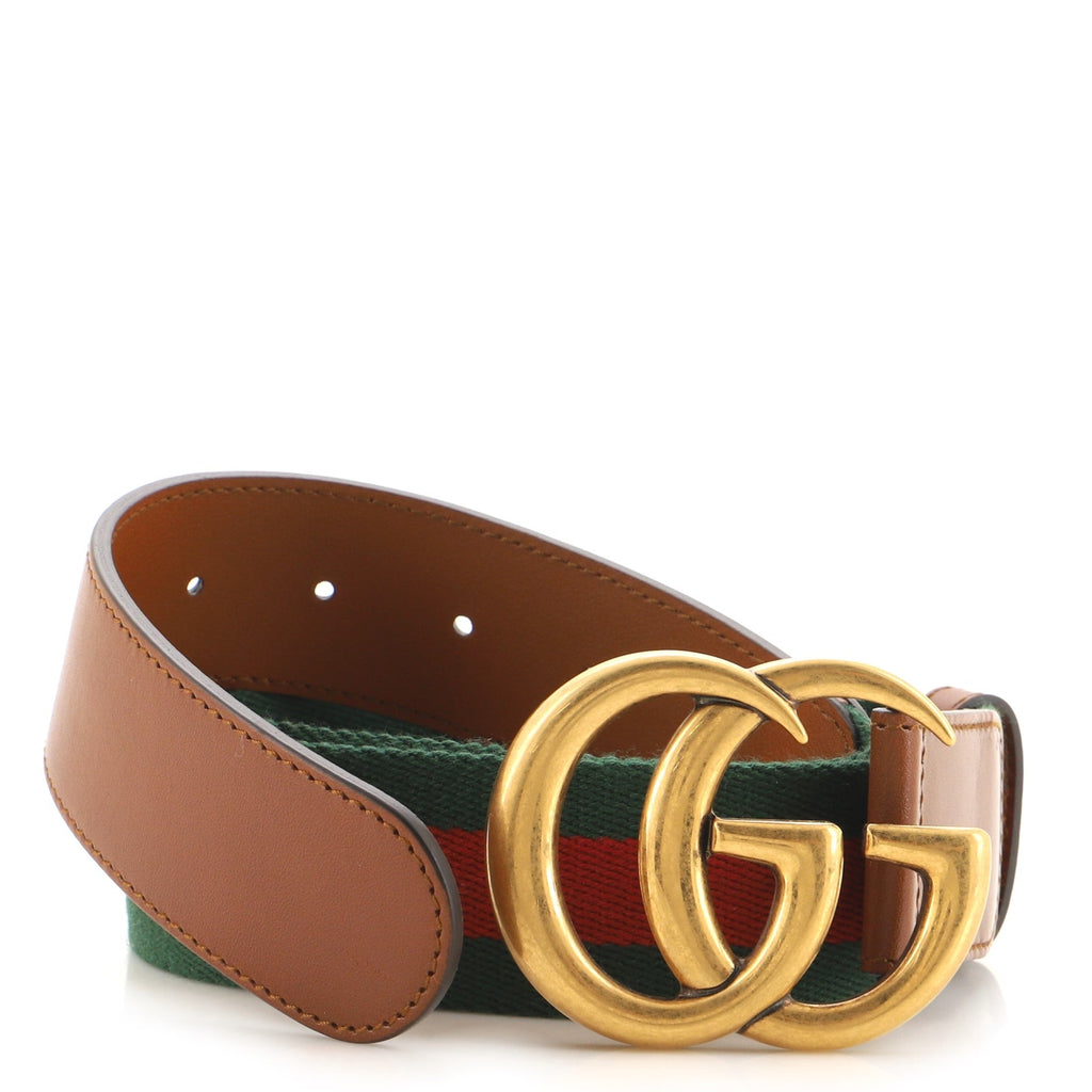 GG Marmont Web Belt Canvas and Leather Wide 90