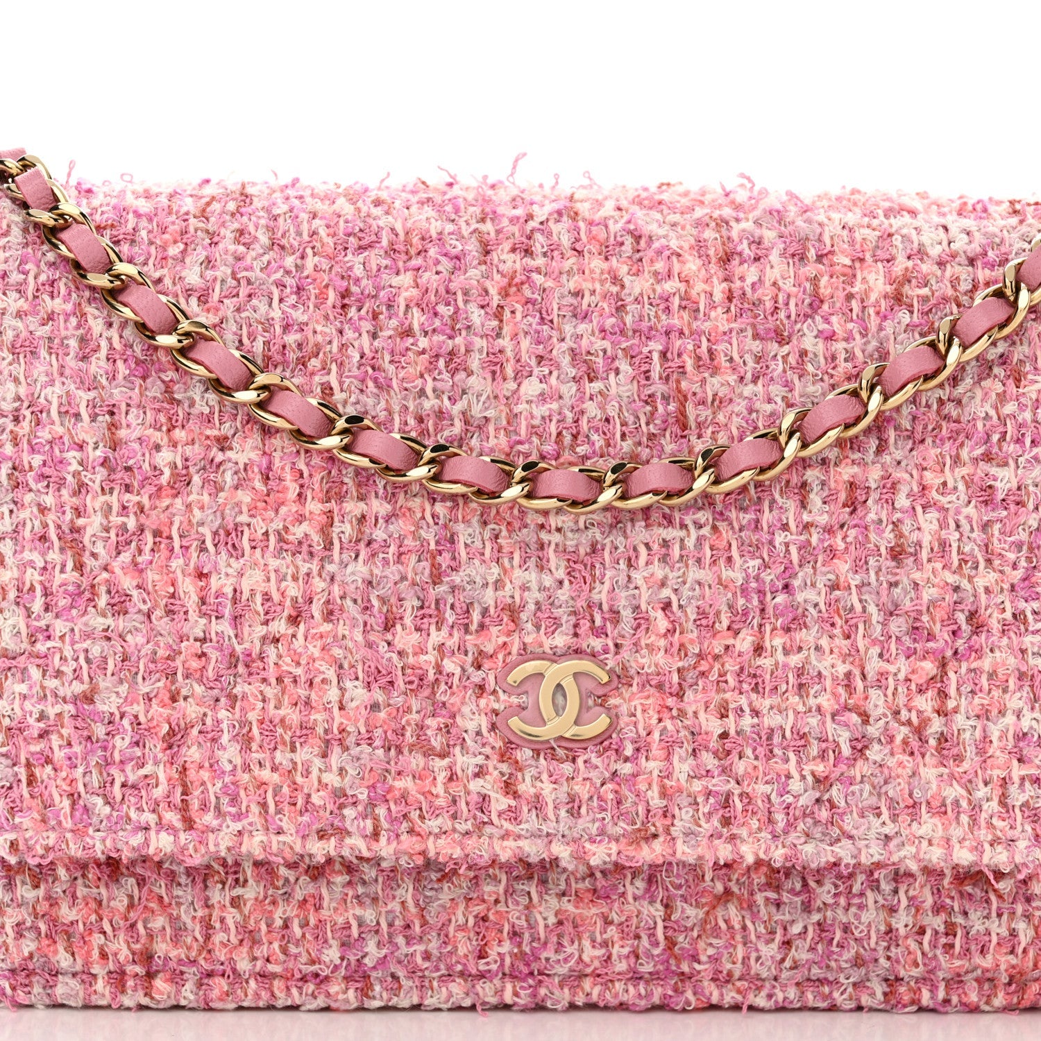 Tweed Quilted Wallet On Chain WOC Pink