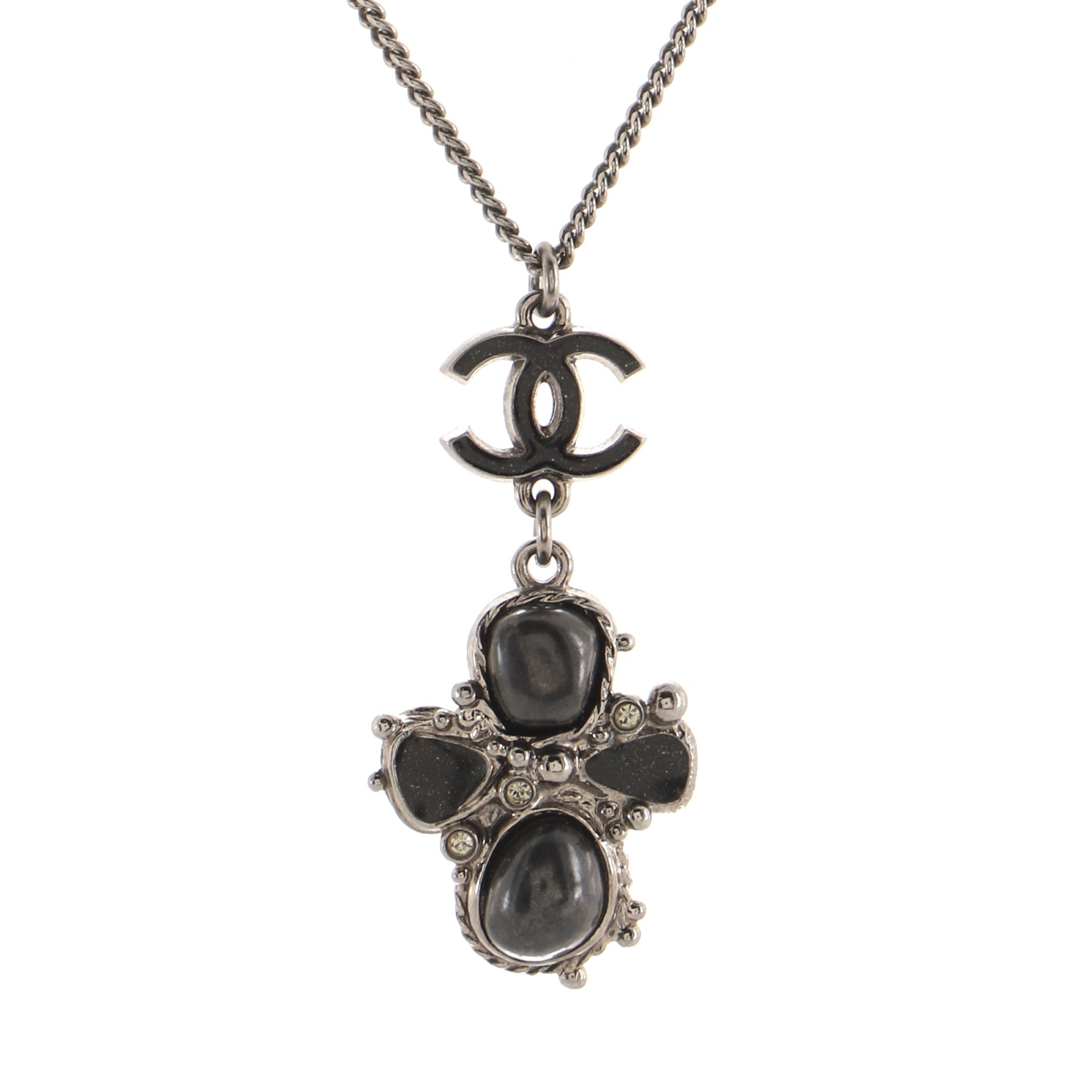 CC Cross Pendant Necklace Metal and Resin