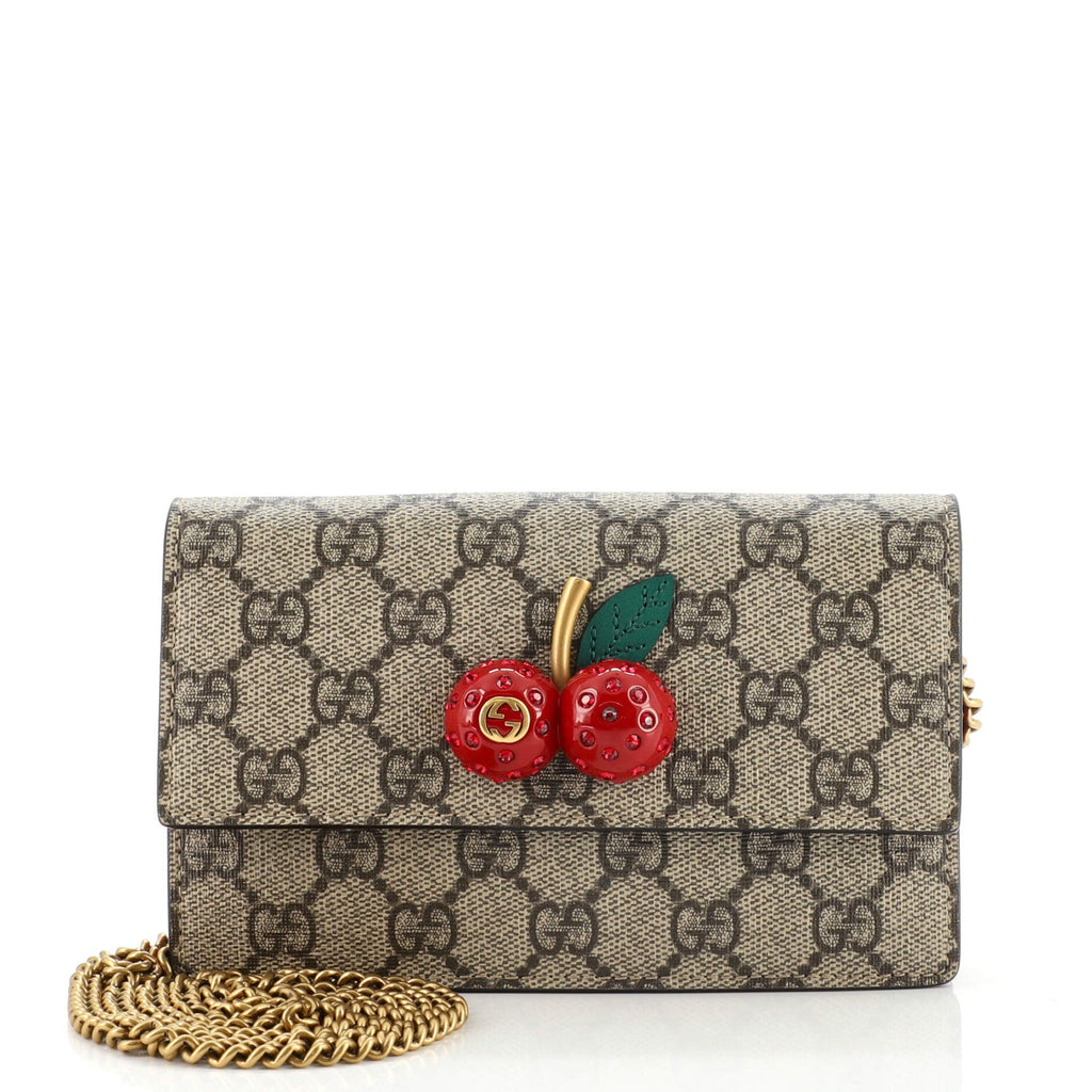 Cherries Wallet on Chain GG Coated Canvas Mini