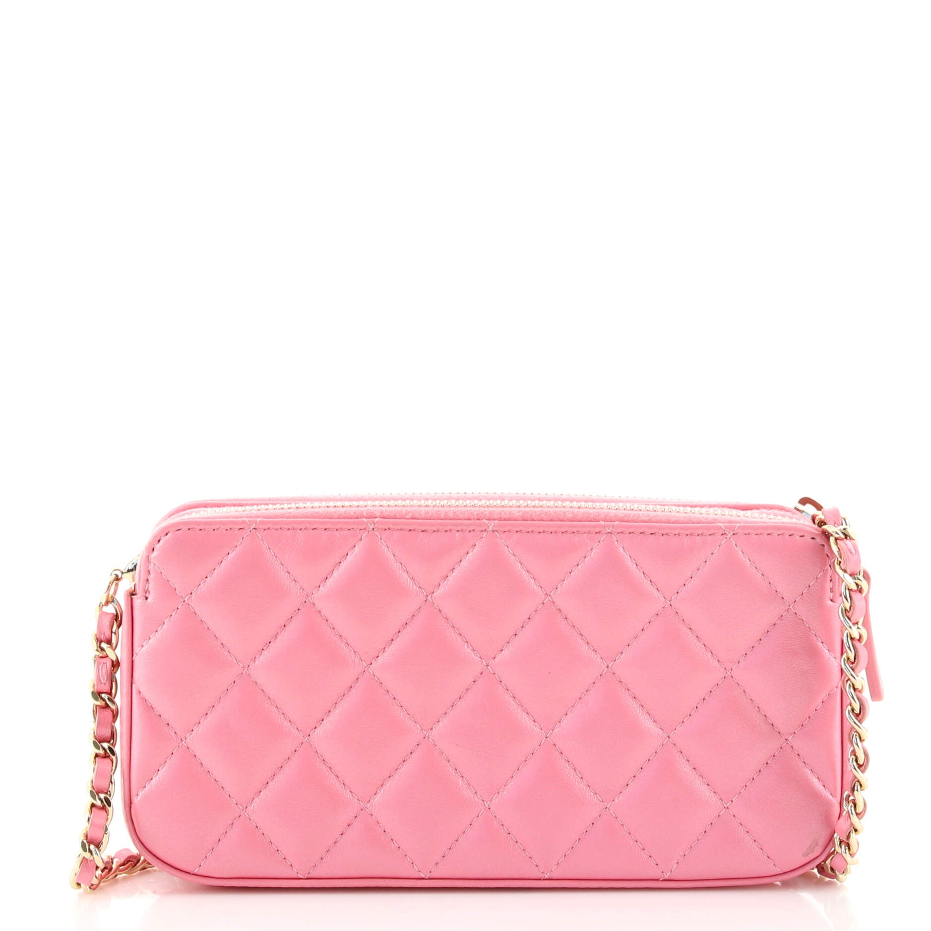 Double Zip Clutch with Pearl Chain Quilted Lambskin
