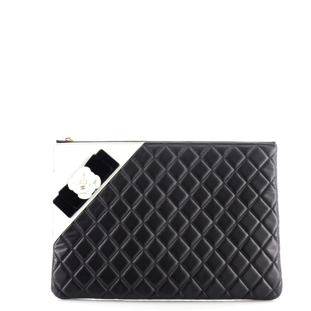 Camellia O Case Clutch Quilted Lambskin Large
