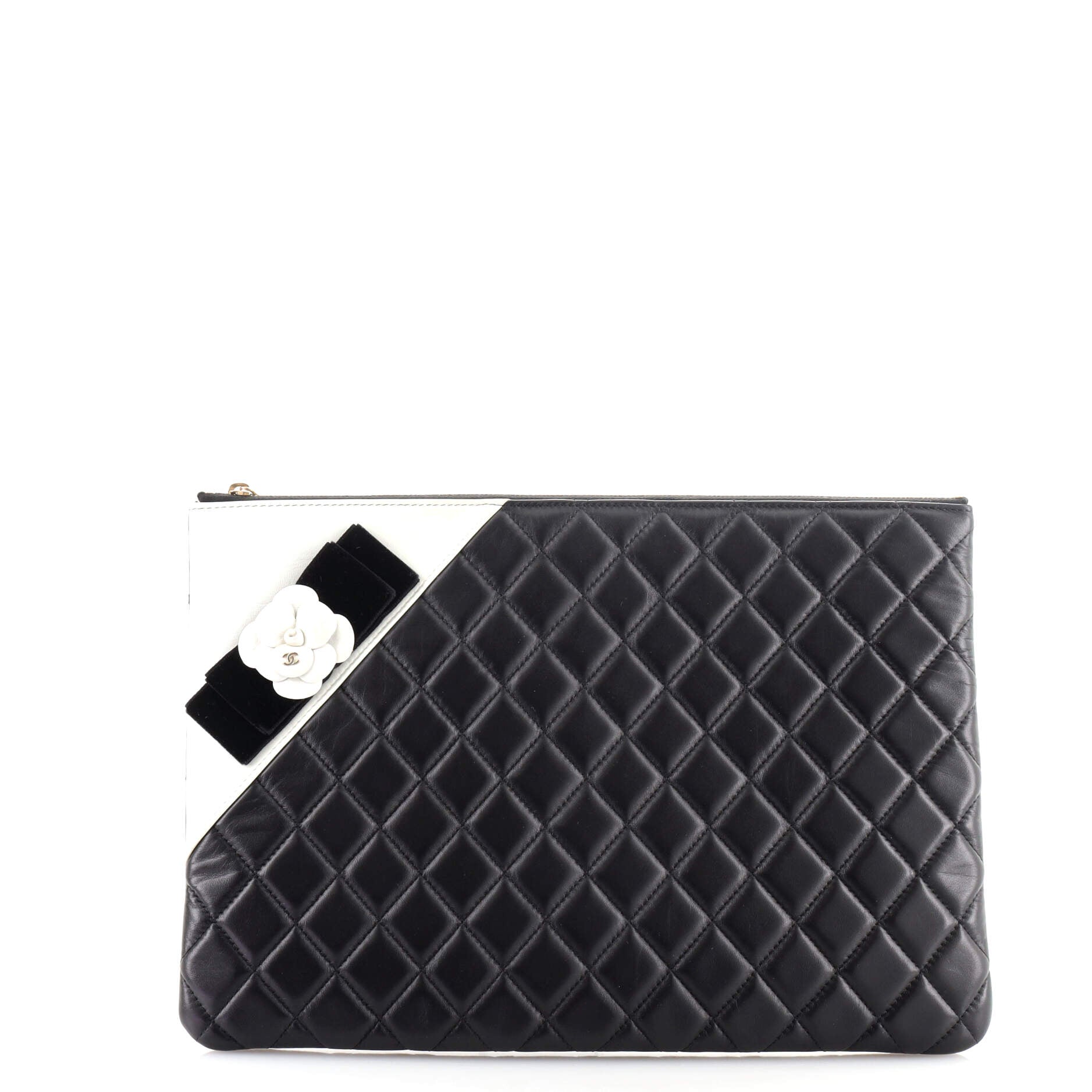 Camellia O Case Clutch Quilted Lambskin Large