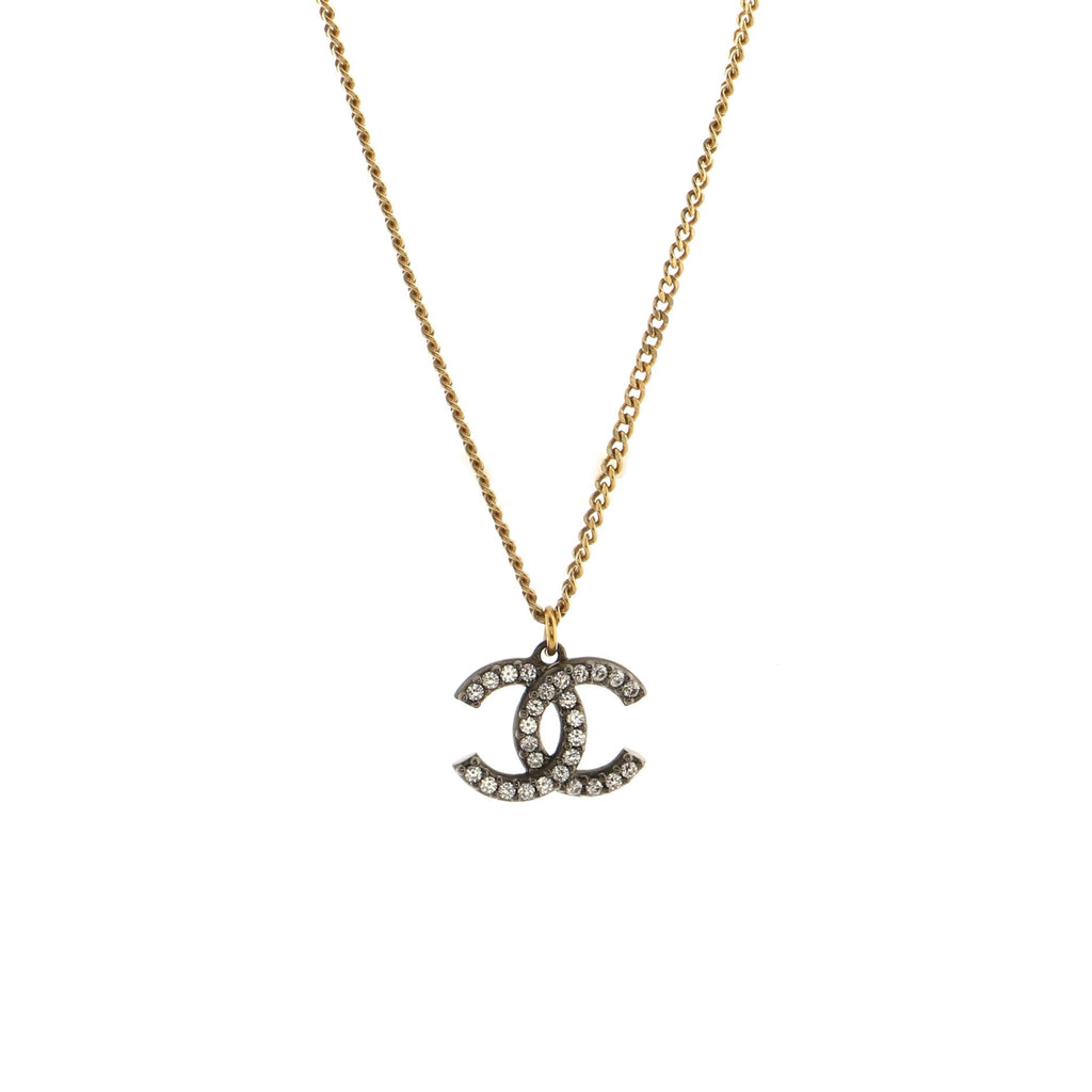 CC Long Pendant Necklace Crystal and Metal