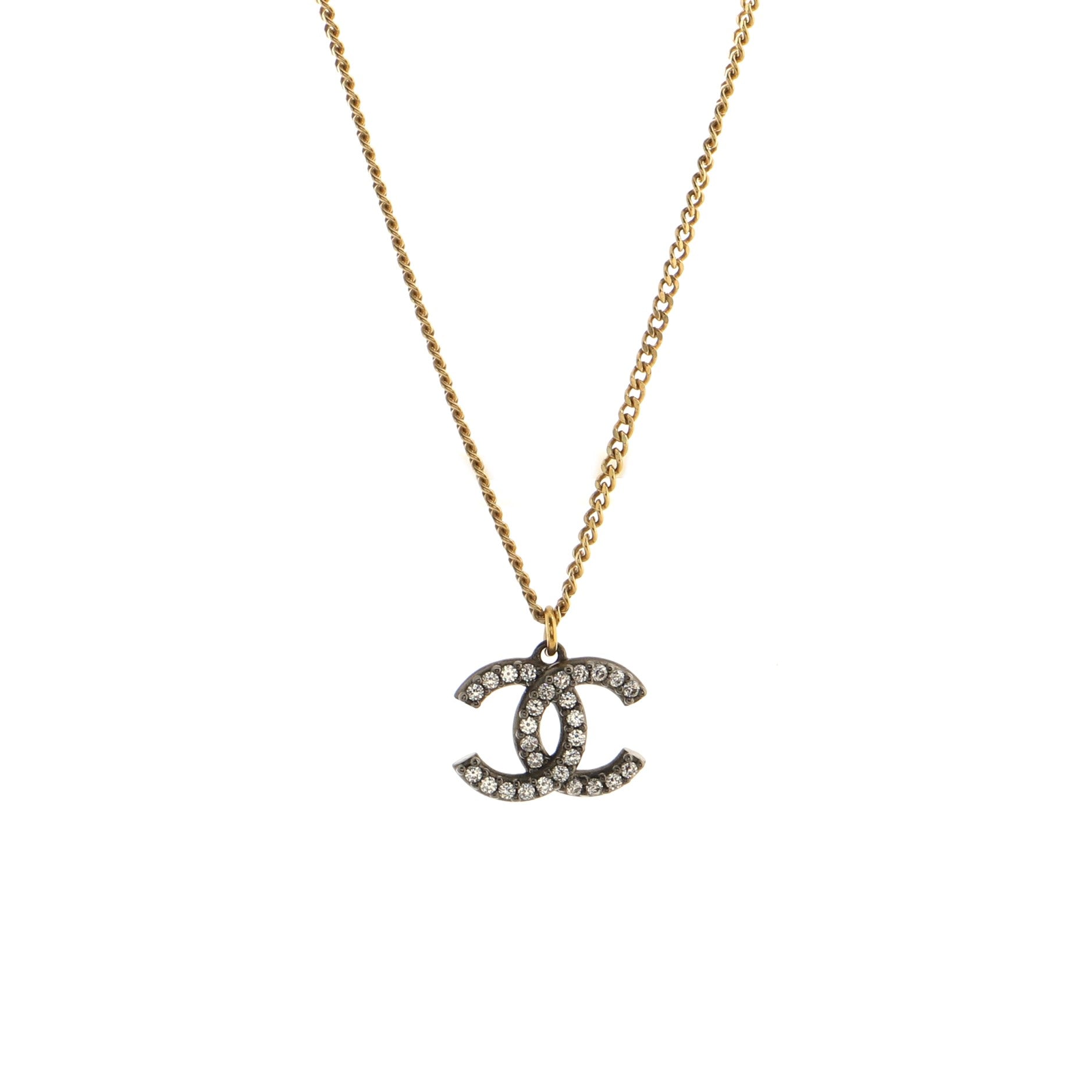 CC Long Pendant Necklace Crystal and Metal