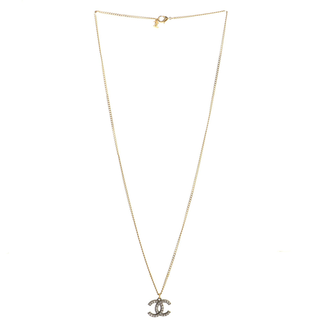 CC Long Pendant Necklace Crystal and Metal
