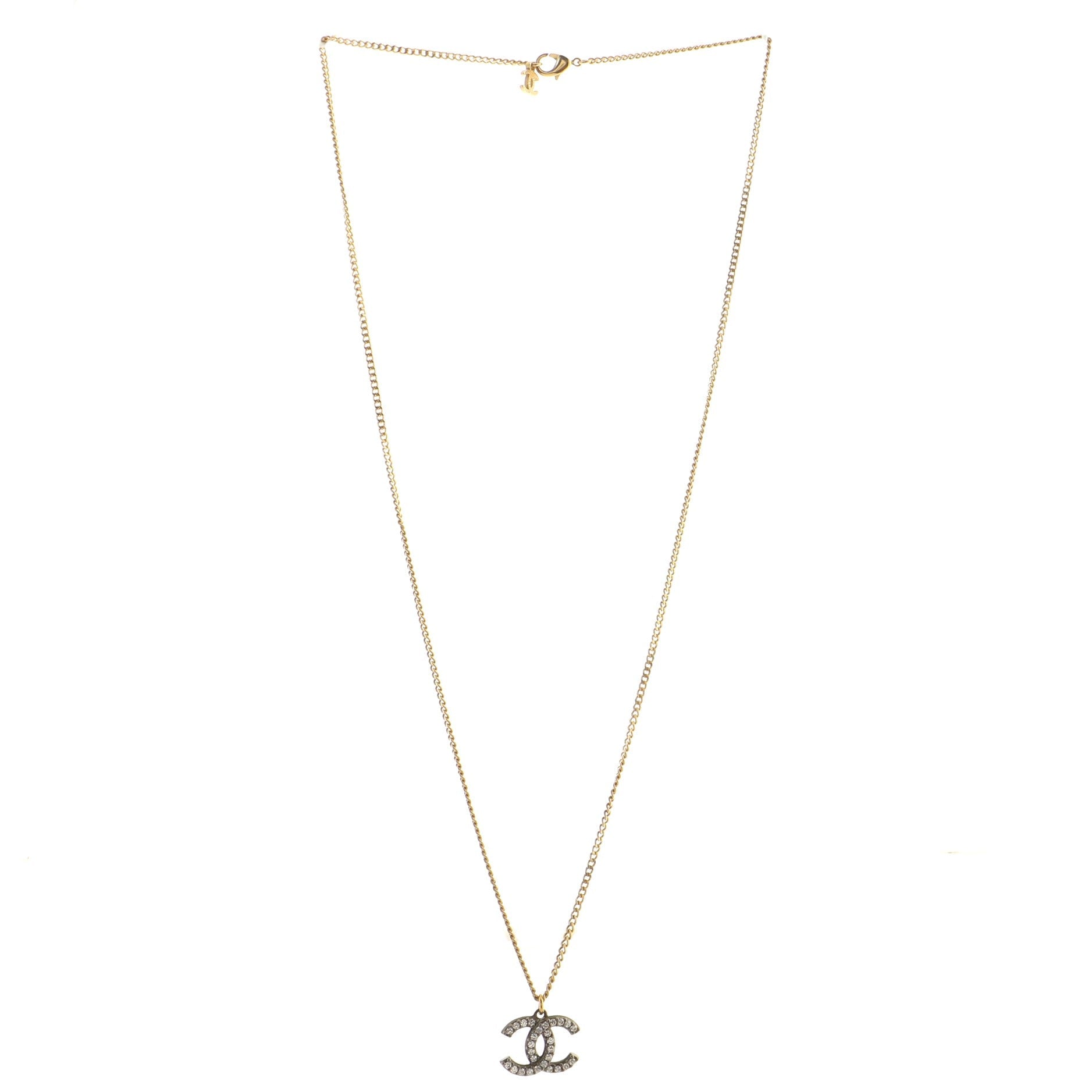 CC Long Pendant Necklace Crystal and Metal