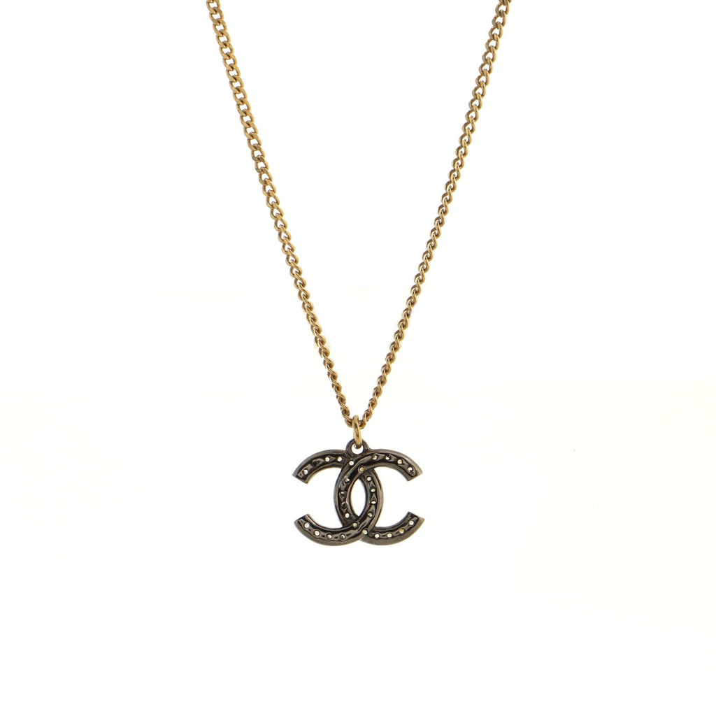 CC Long Pendant Necklace Crystal and Metal