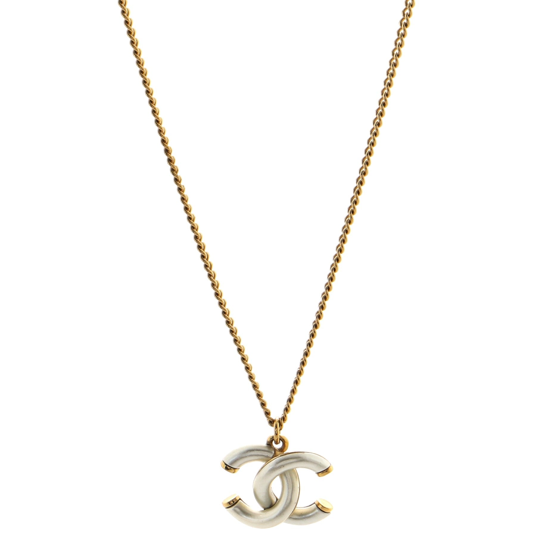 Interlaced CC Tube Pendant Necklace Metal and Resin