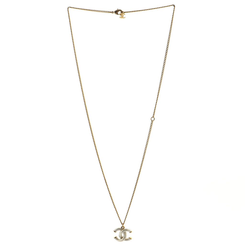 Interlaced CC Tube Pendant Necklace Metal and Resin