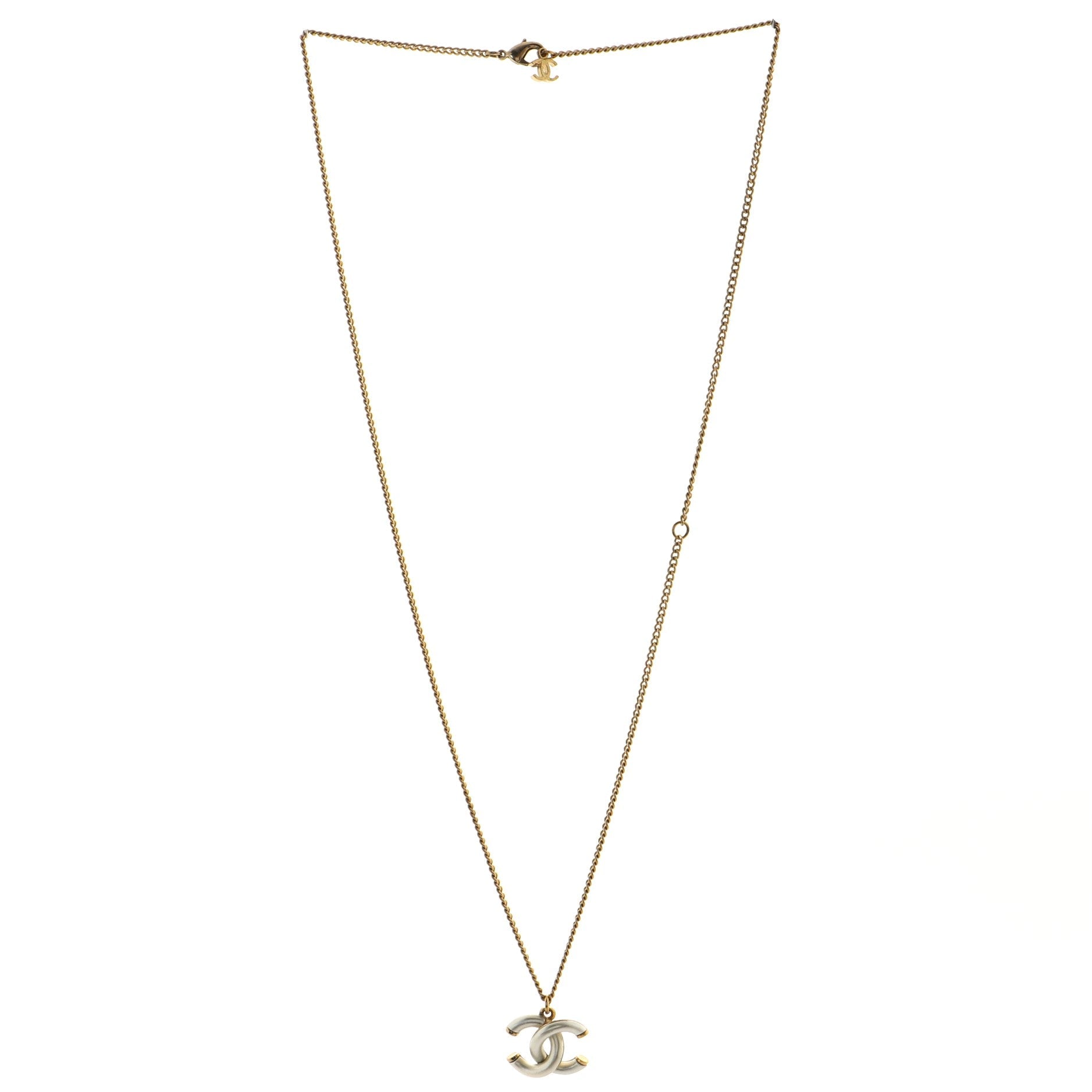Interlaced CC Tube Pendant Necklace Metal and Resin