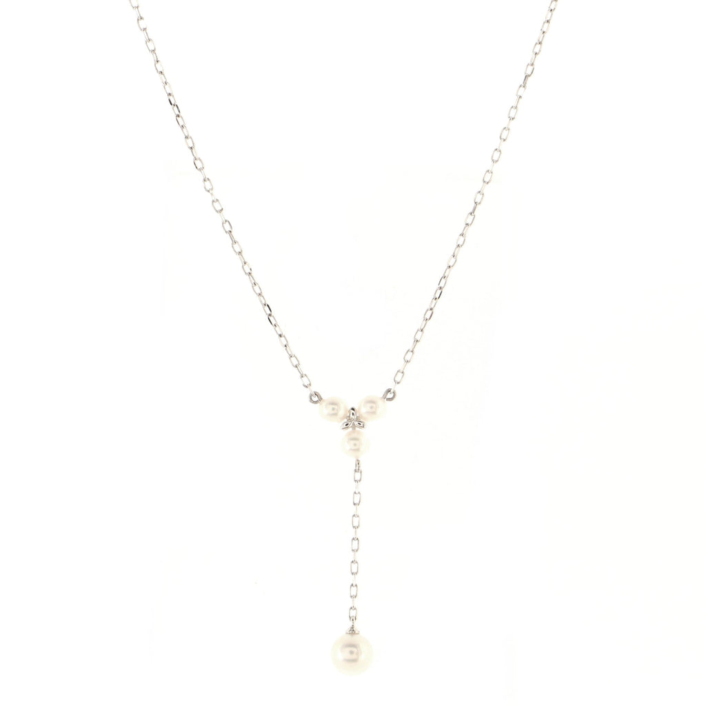Drop Pendant Necklace 18K White Gold with Pearls
