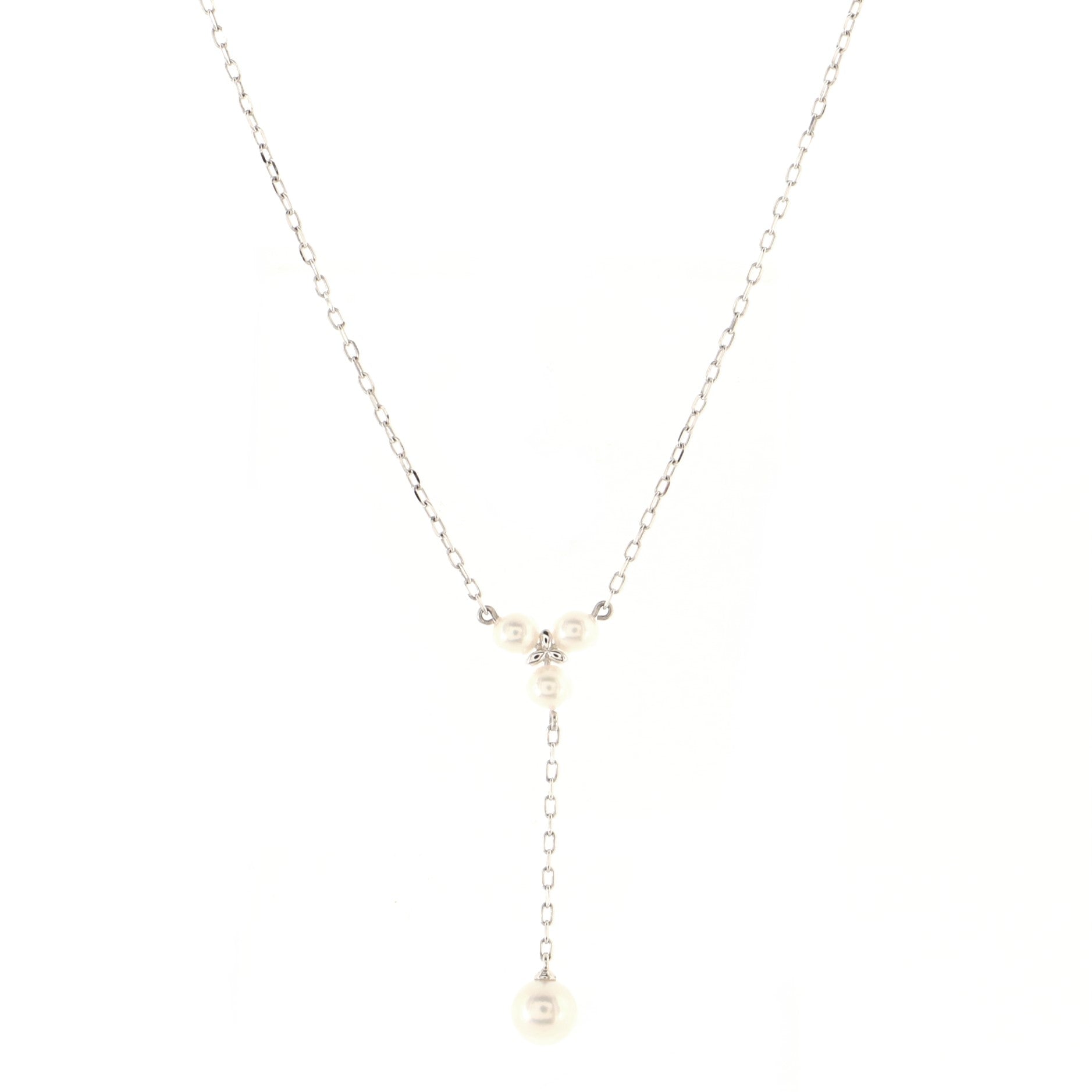 Drop Pendant Necklace 18K White Gold with Pearls