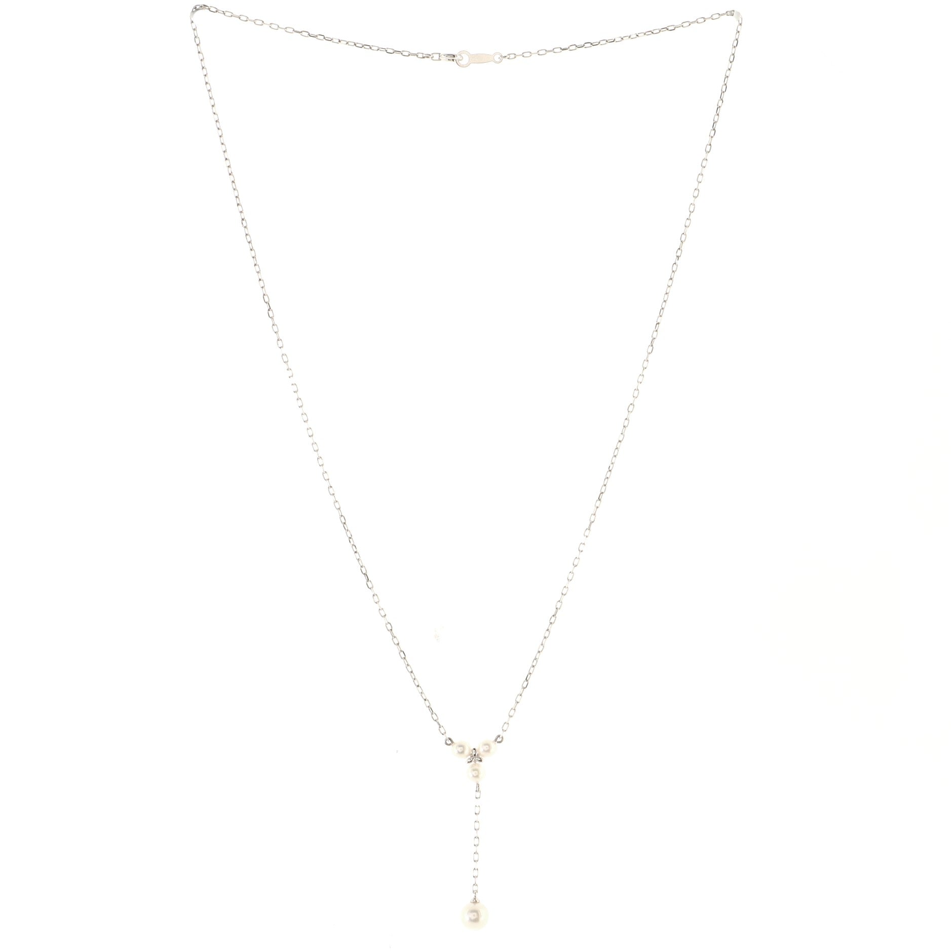 Drop Pendant Necklace 18K White Gold with Pearls