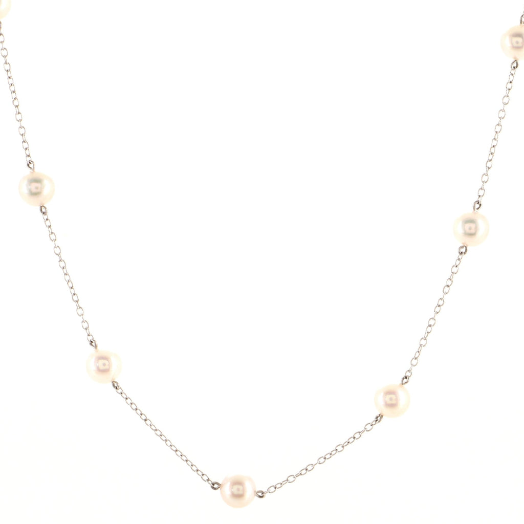 Pearl Station Necklace 18K White Gold and Akoya Pearls