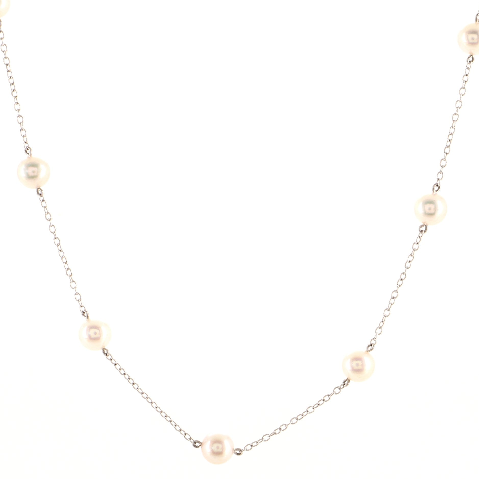 Pearl Station Necklace 18K White Gold and Akoya Pearls
