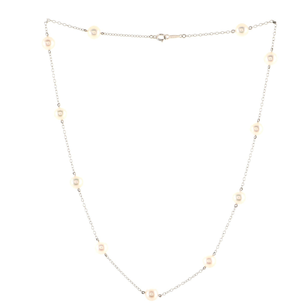 Pearl Station Necklace 18K White Gold and Akoya Pearls