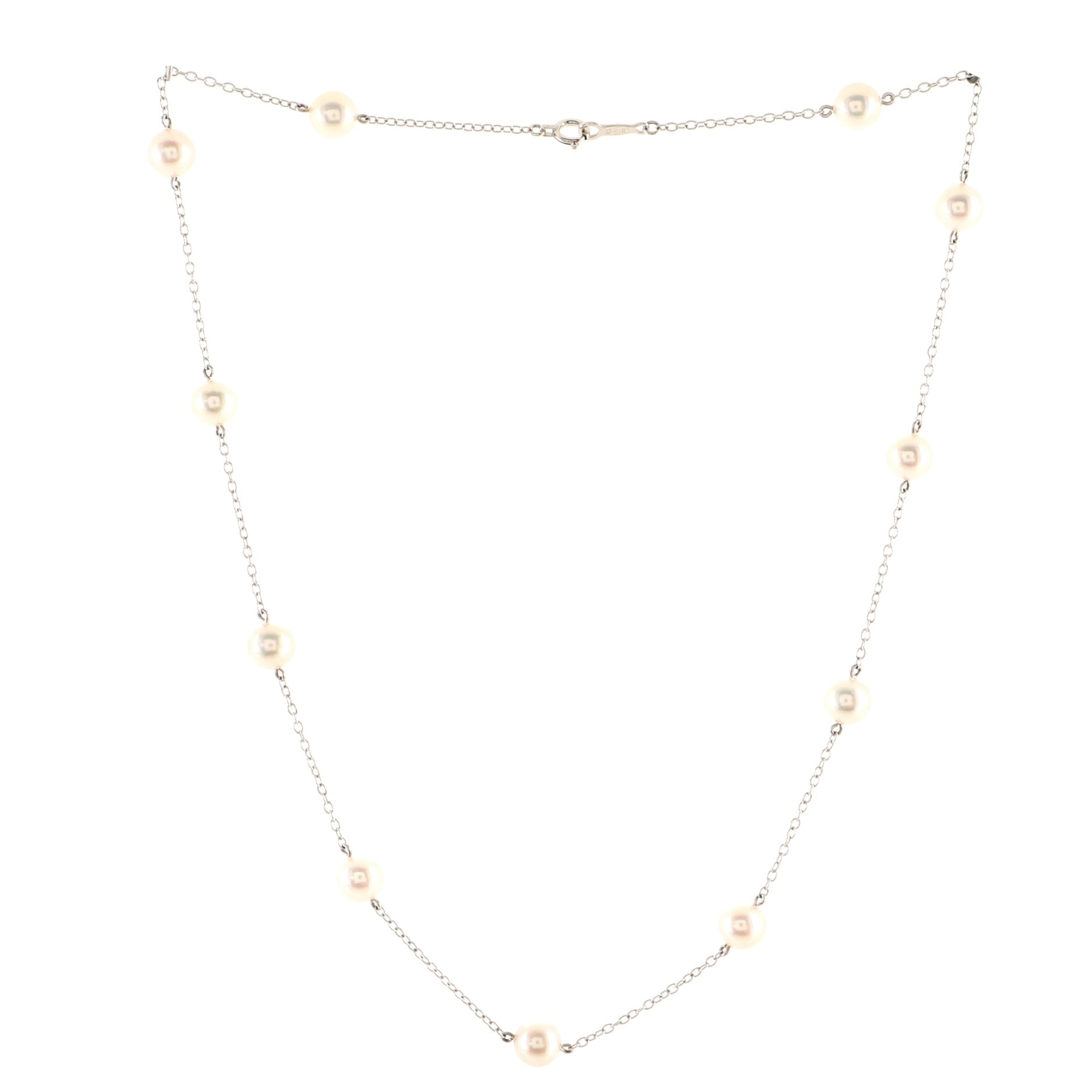 Pearl Station Necklace 18K White Gold and Akoya Pearls